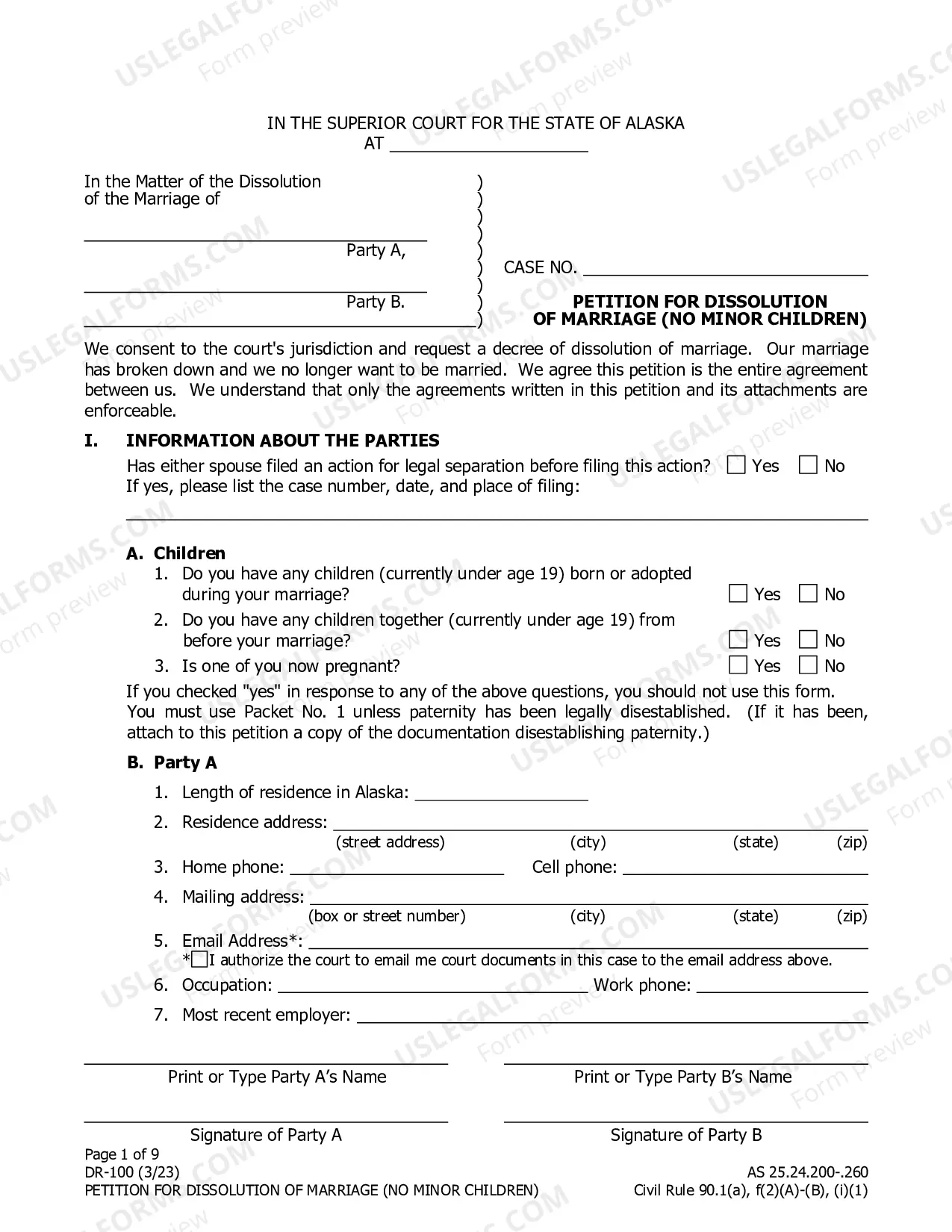Preview Dissolution Packet #2, DR-2 (For married people without minor children)