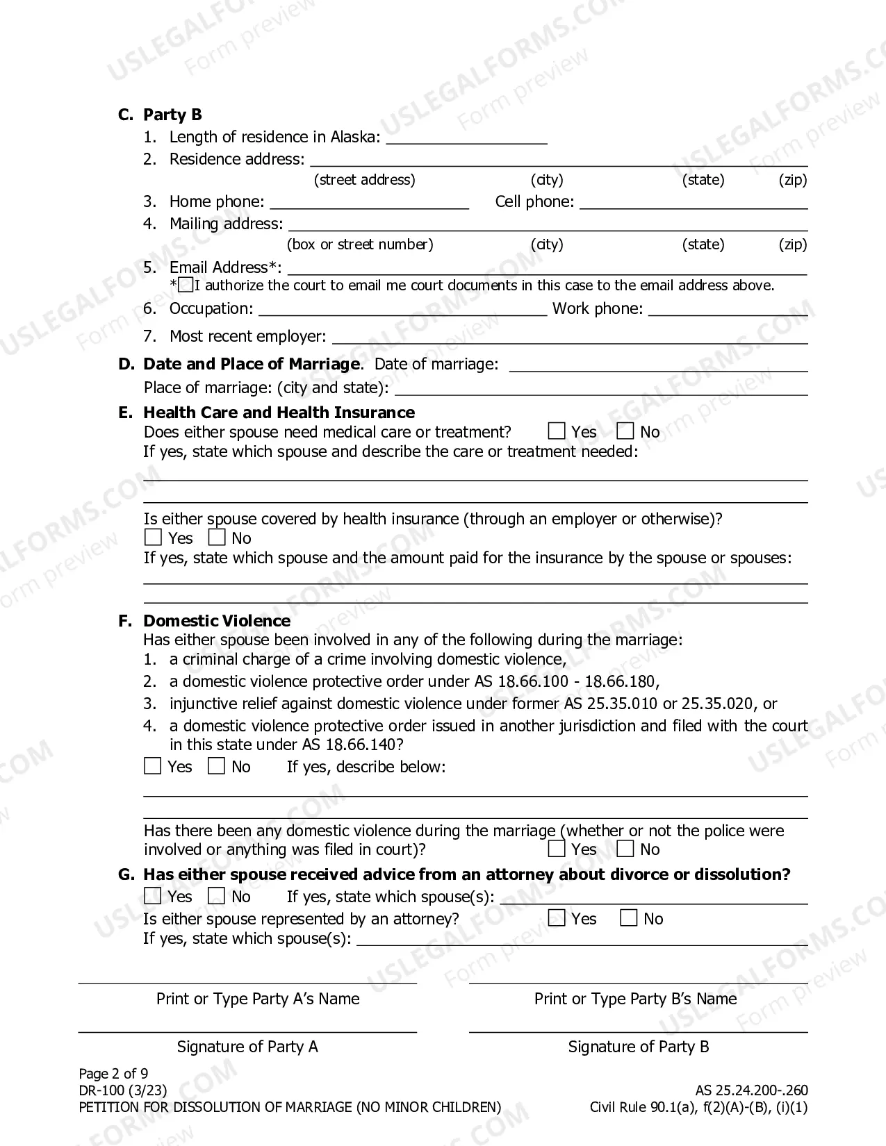 Preview Dissolution Packet #2, DR-2 (For married people without minor children)