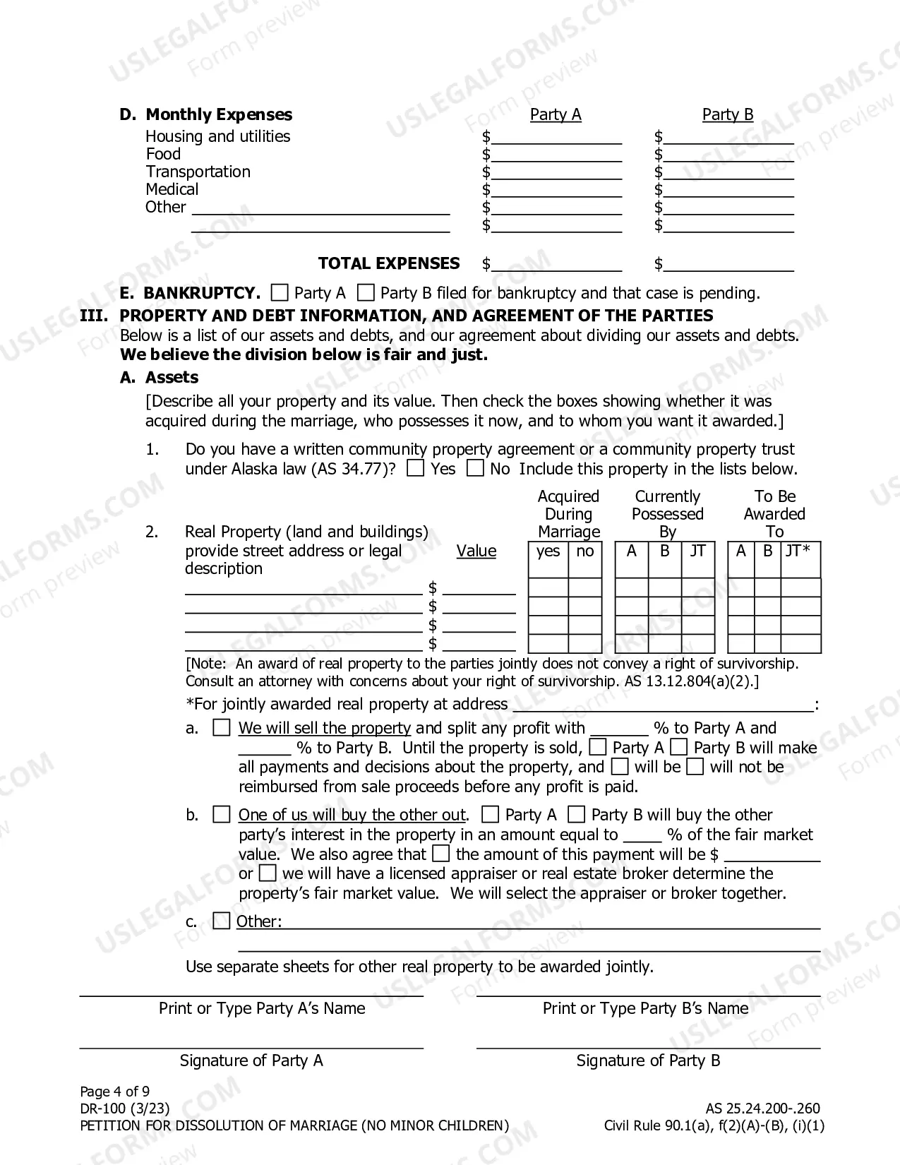 Preview Dissolution Packet #2, DR-2 (For married people without minor children)