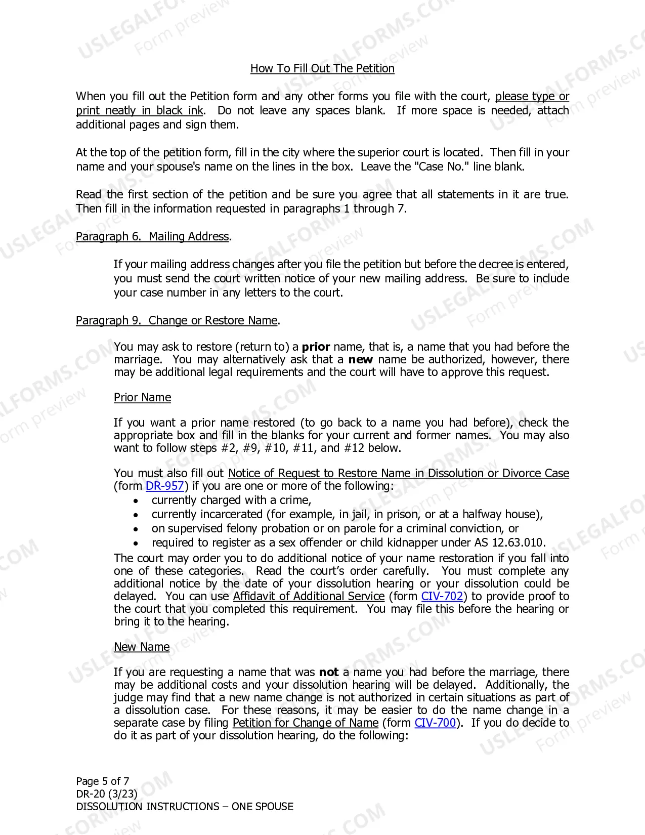 Preview Instructions for Dissolution of Marriage for One Spouse Filing Alone when the Other Spouse Cannot Be Located
