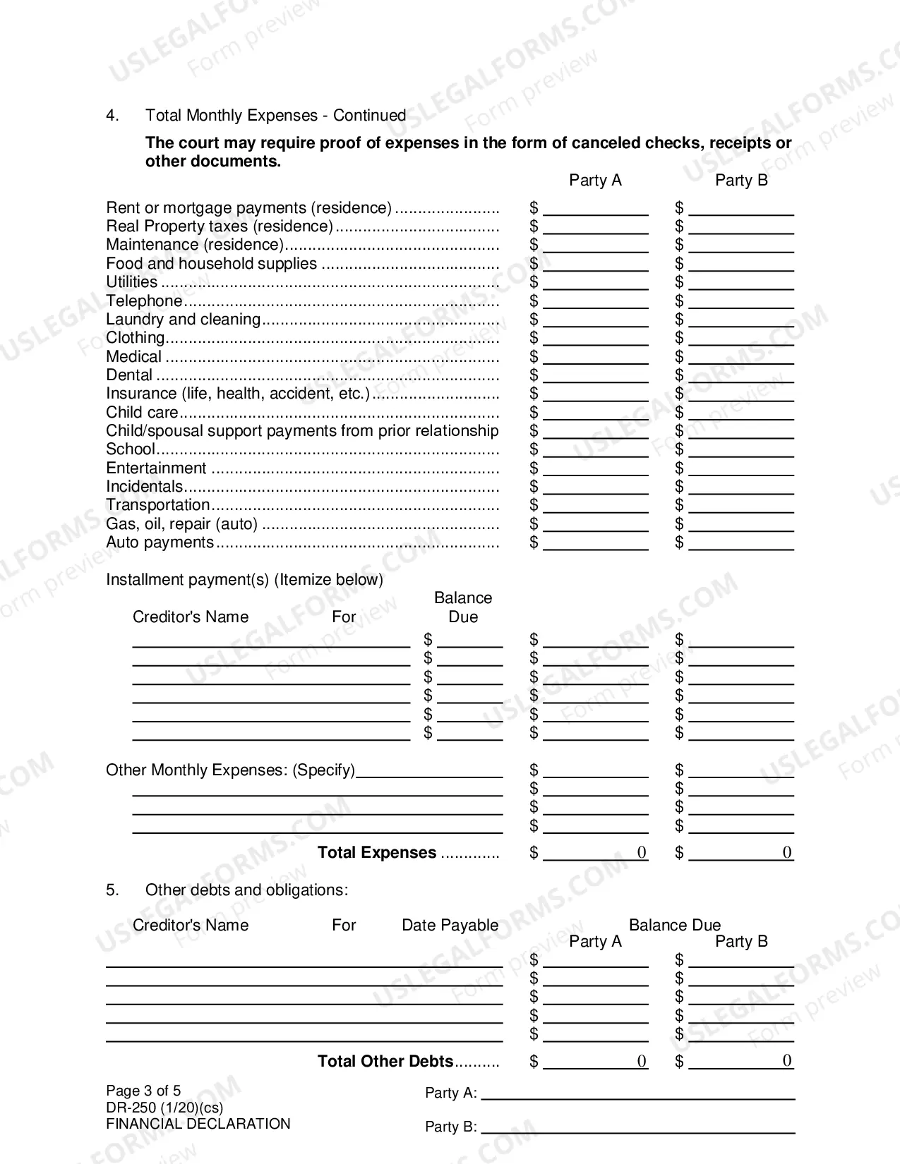 Preview Financial Declaration, DR-250