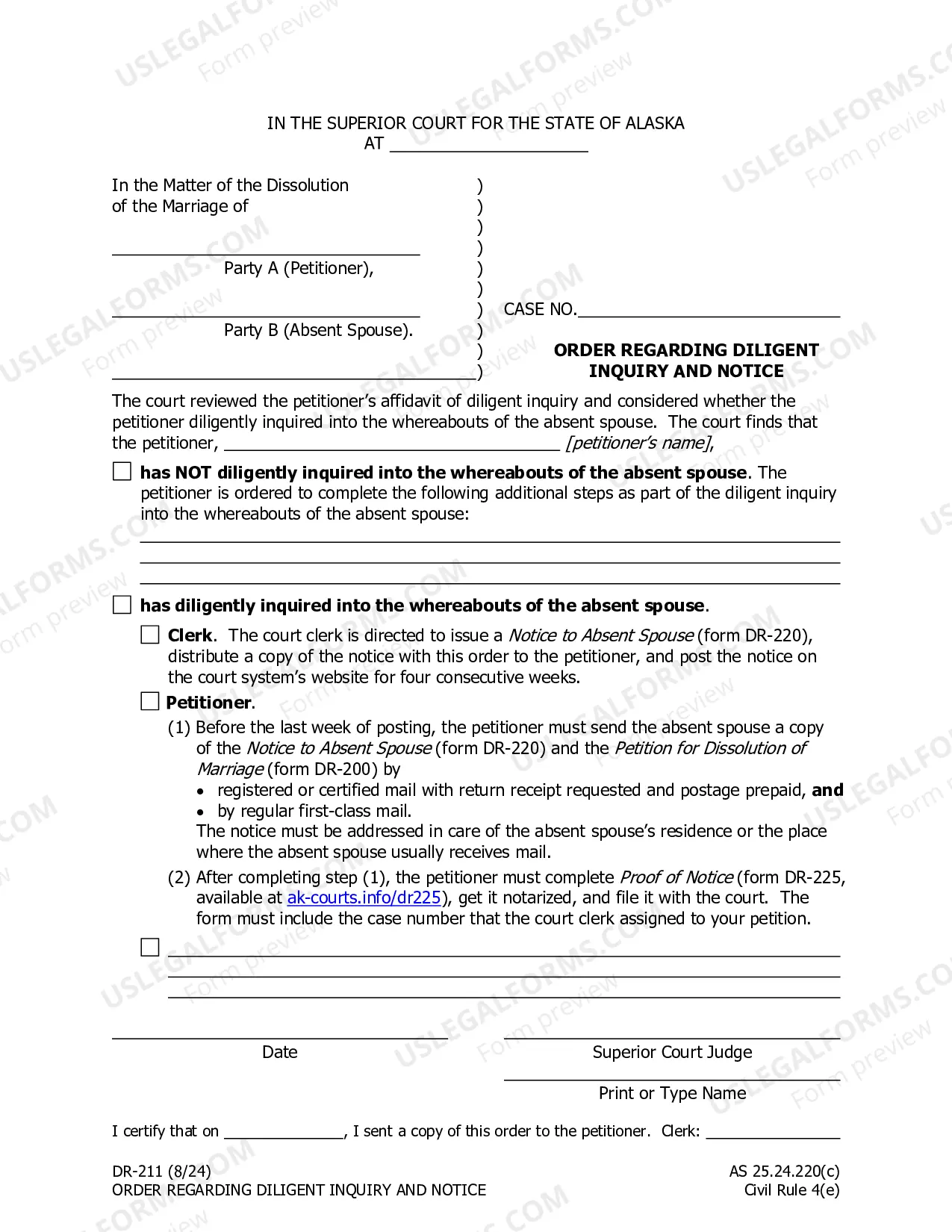 Preview Dissolution Packet #3, DR-3 (For married people who cannot find their spouse and do not want to address issues about property, debt and the parenting plan.)