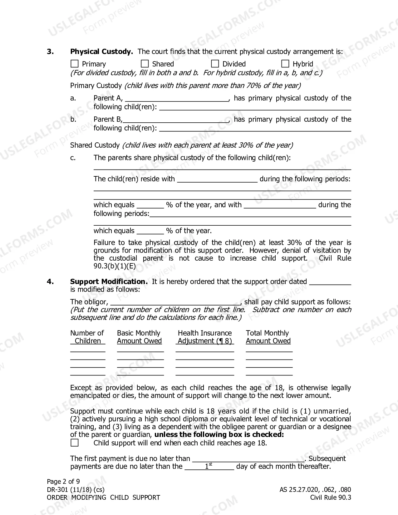 Preview Order for Modification of Child Support, DR-301