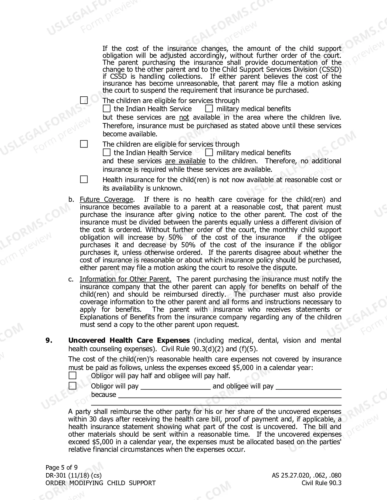 Preview Order for Modification of Child Support, DR-301