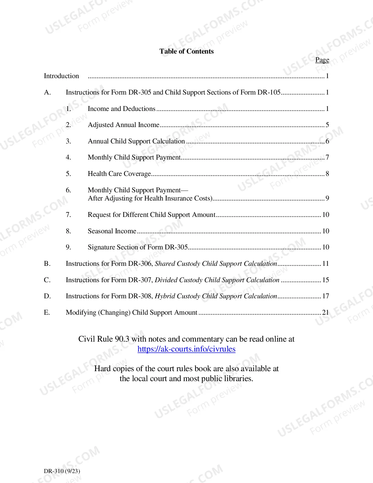 Preview How to Calculate Child Support Under Civil Rule 90.3, DR-310 (42 pages)