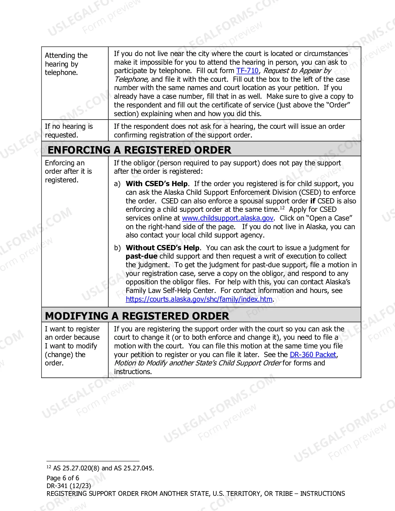 Preview Instructions to Register a Child Support or Spousal Support Order Issued by Another State or Tribe