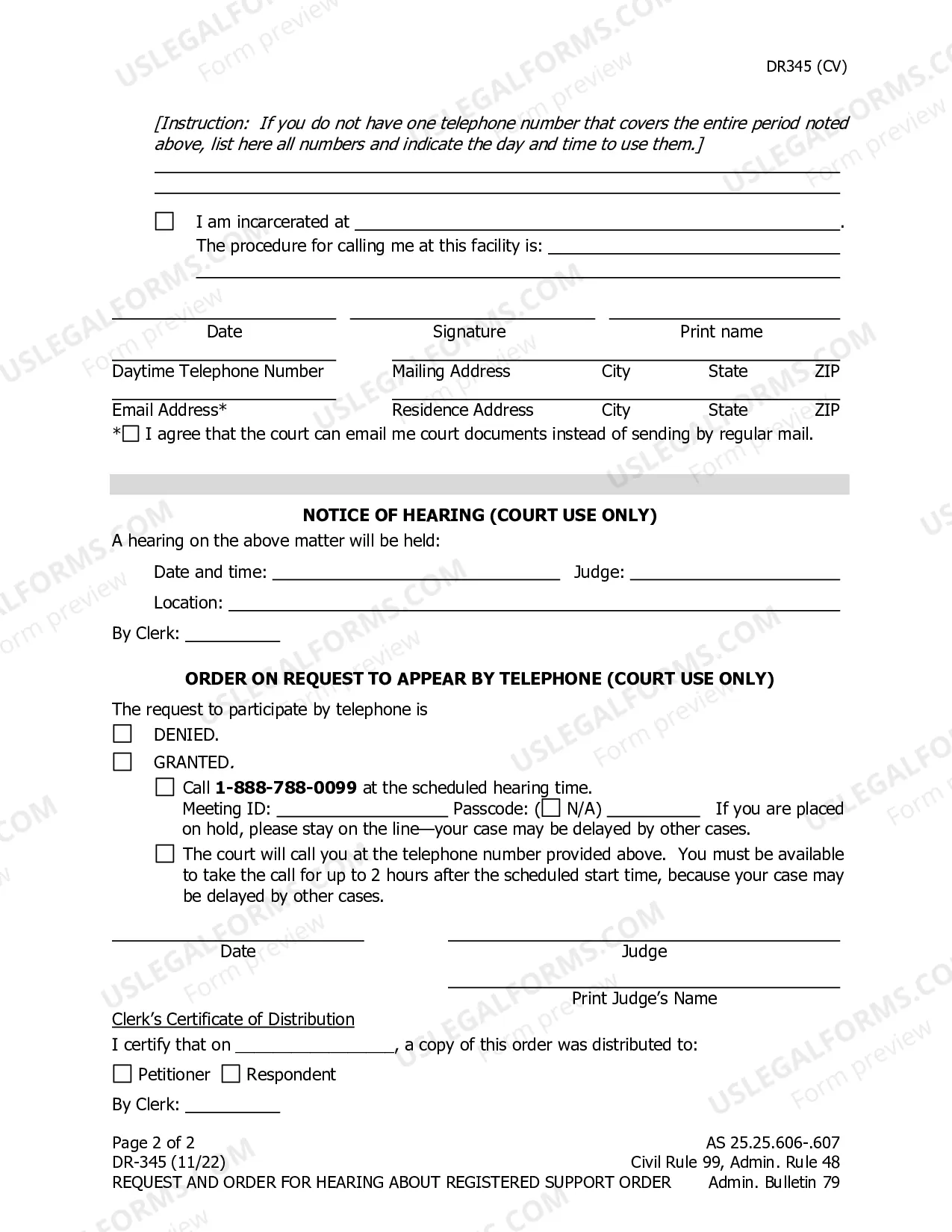 Preview Request for Hearing to Register a Child Support or Spousal Support Order Issued by Another State or Tribe