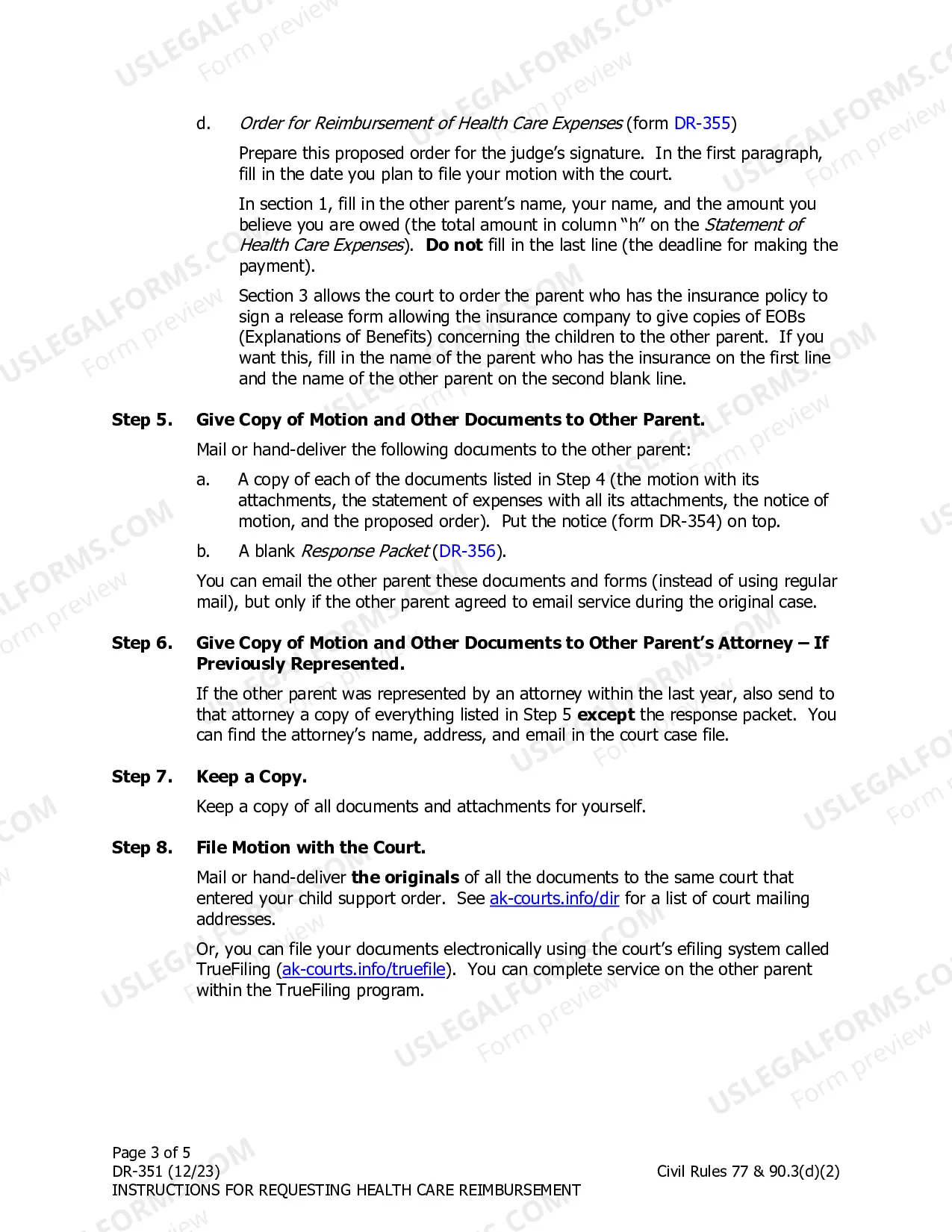 Preview Instructions for Getting Payment from the Other Parent for a Child's Health Care Expense