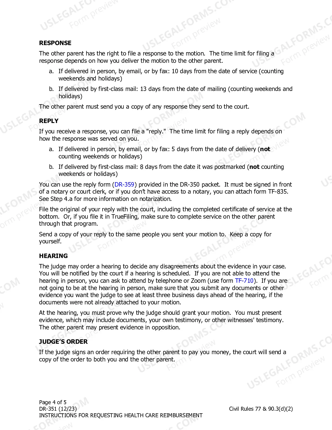 Preview Instructions for Getting Payment from the Other Parent for a Child's Health Care Expense