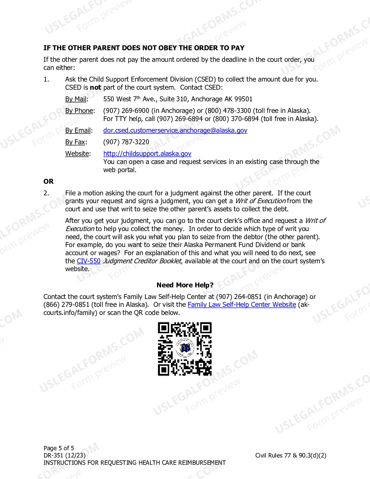 Preview Instructions for Getting Payment from the Other Parent for a Child's Health Care Expense