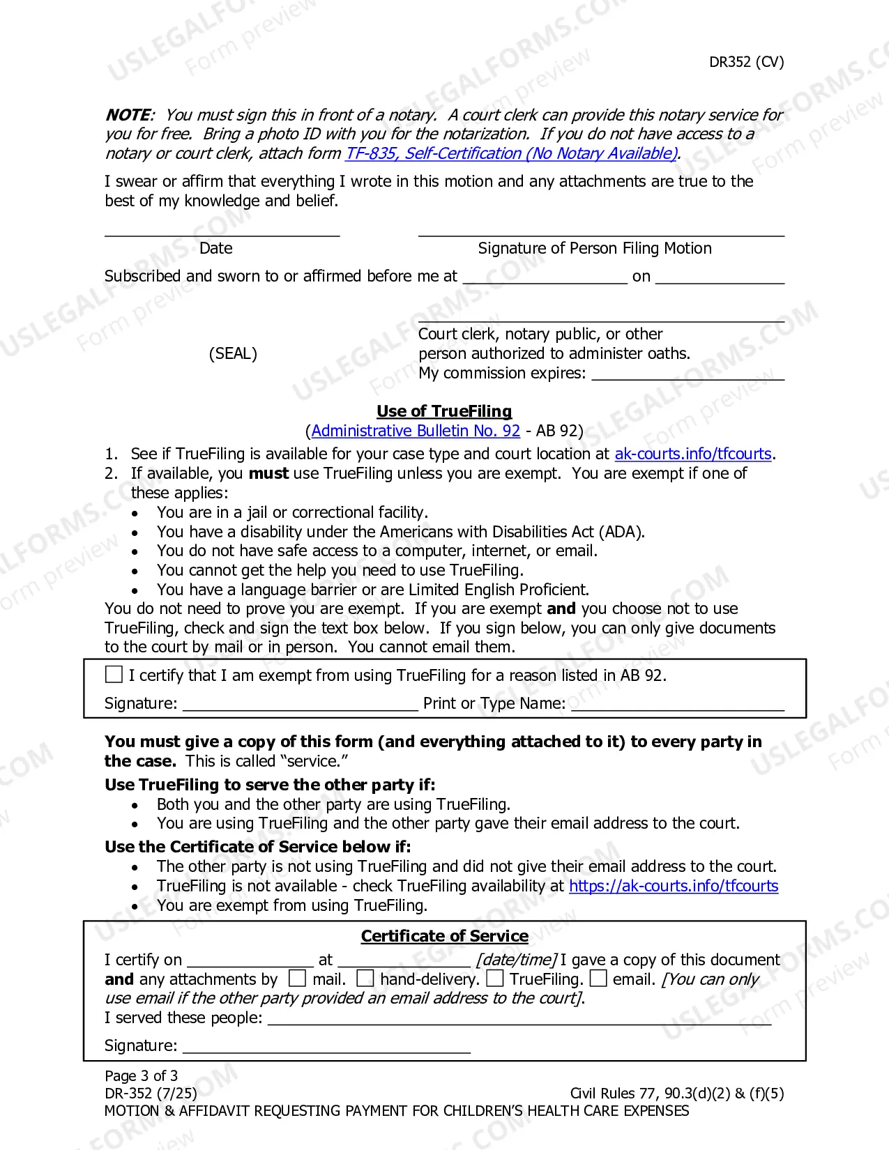 Preview Motion and Affidavit Requesting Payment for Children's Health Care Expenses