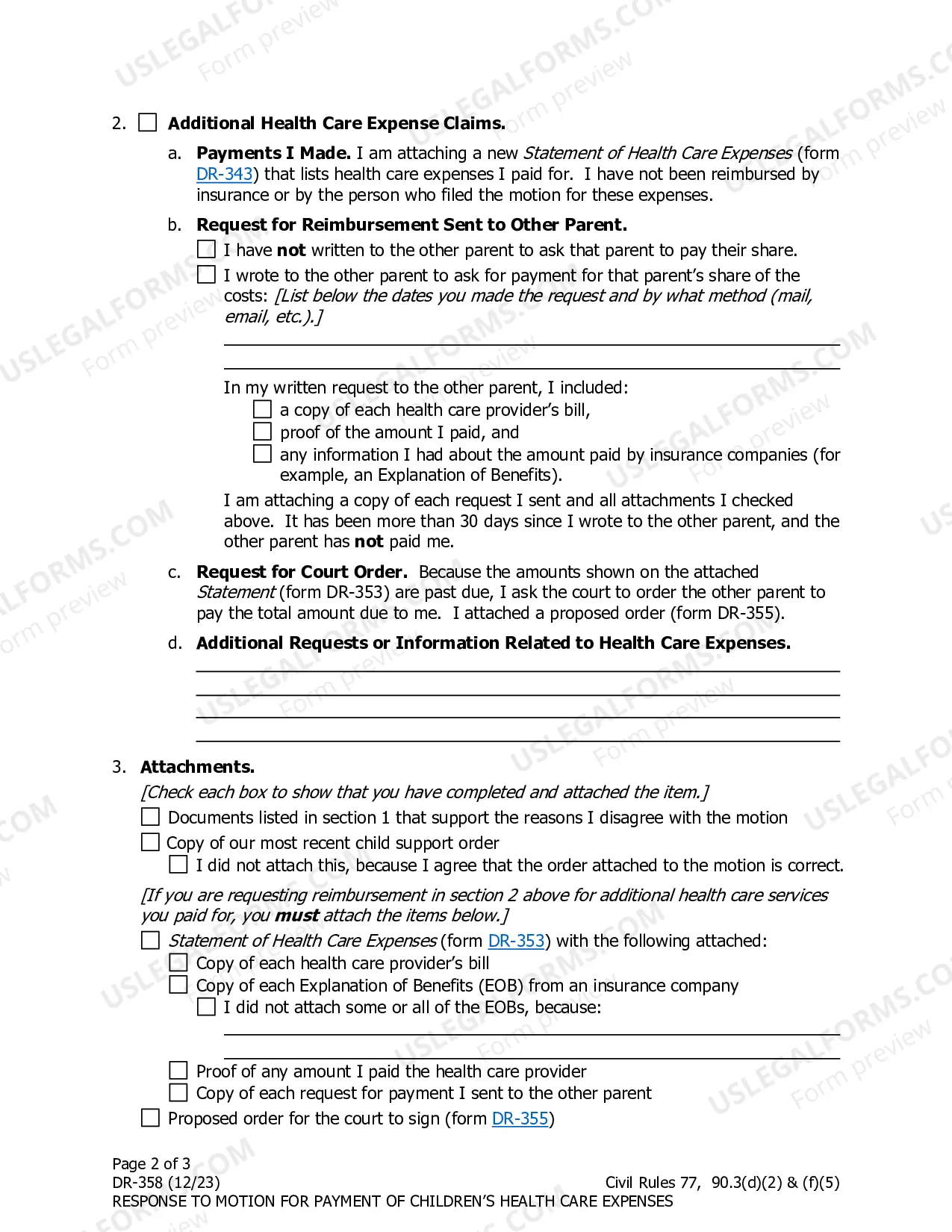Preview Response to Motion for Payment of Children's Health Care Expenses