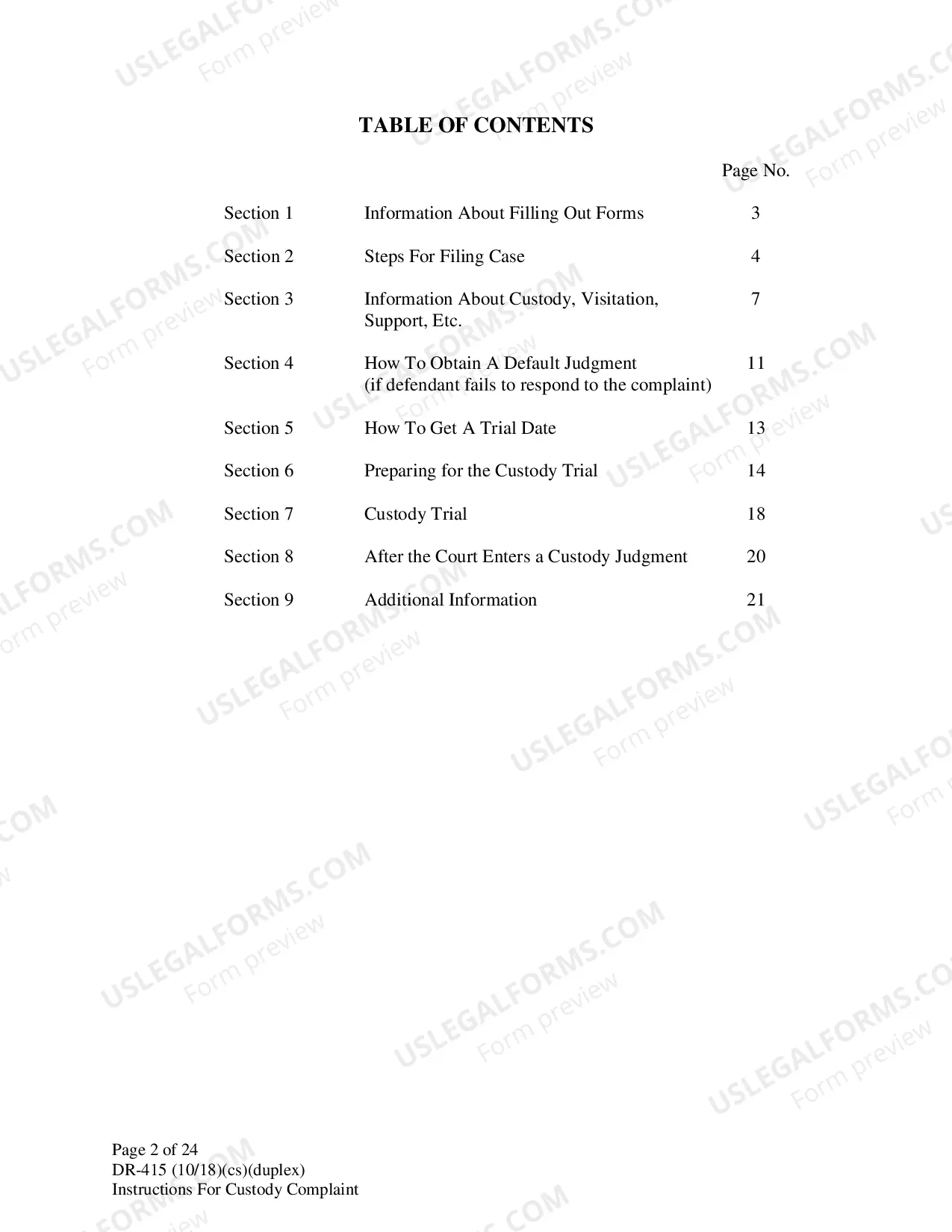 Preview Instructions for Filing Child Custody Case