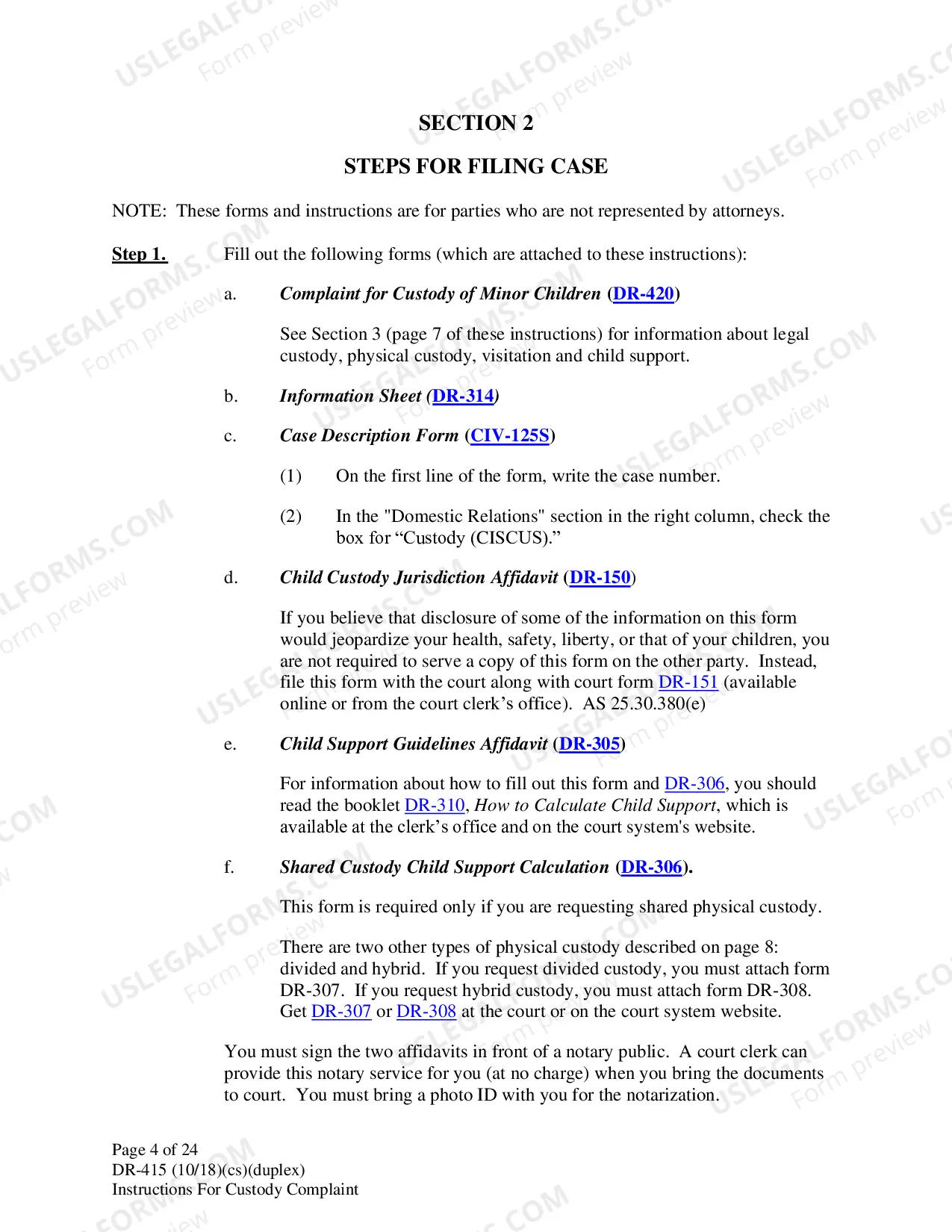 Preview Instructions for Filing Child Custody Case