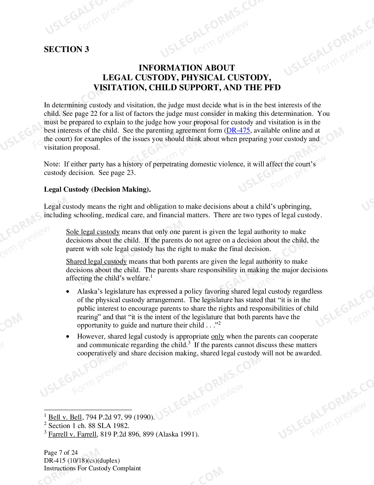 Preview Instructions for Filing Child Custody Case