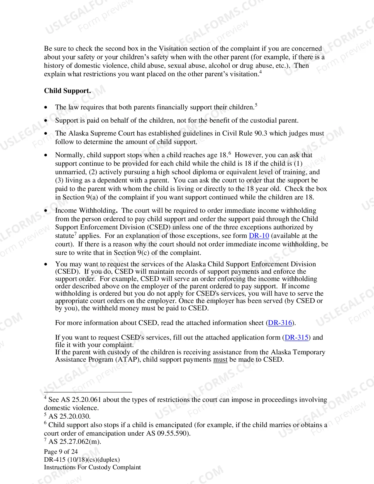 Preview Instructions for Filing Child Custody Case