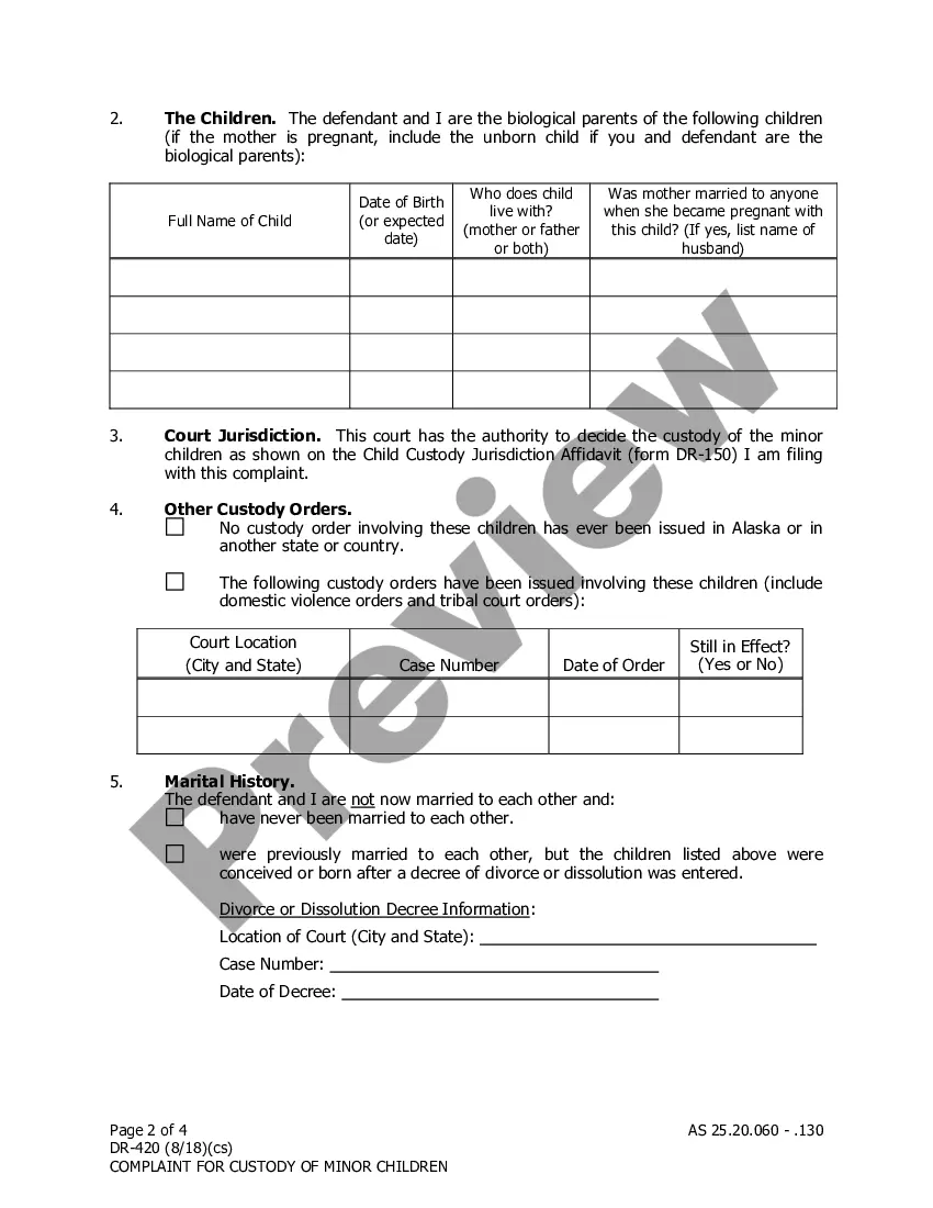 Get Complaint for Custody of Minor Children Preview Complaint for Custody of Minor Children