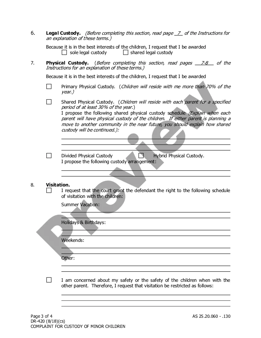 Get Complaint for Custody of Minor Children Preview Complaint for Custody of Minor Children