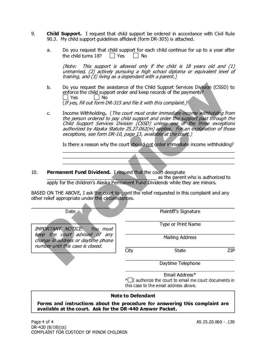 Get Complaint for Custody of Minor Children Preview Complaint for Custody of Minor Children