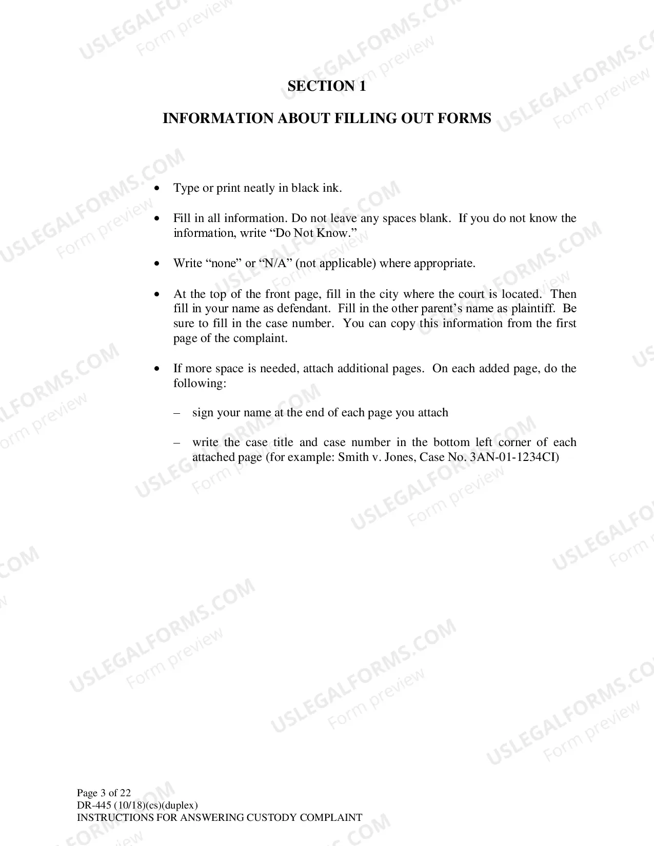 Preview Instructions for Answering a Child Custody Complaint