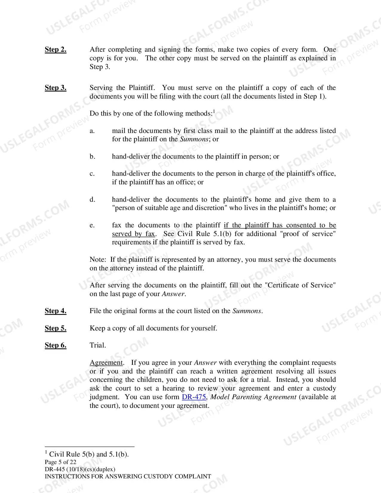 Preview Instructions for Answering a Child Custody Complaint