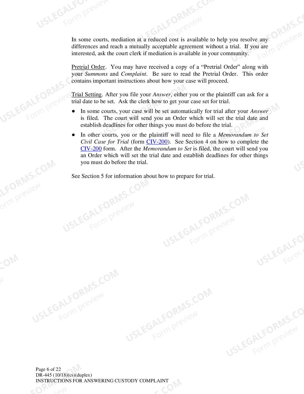 Preview Instructions for Answering a Child Custody Complaint