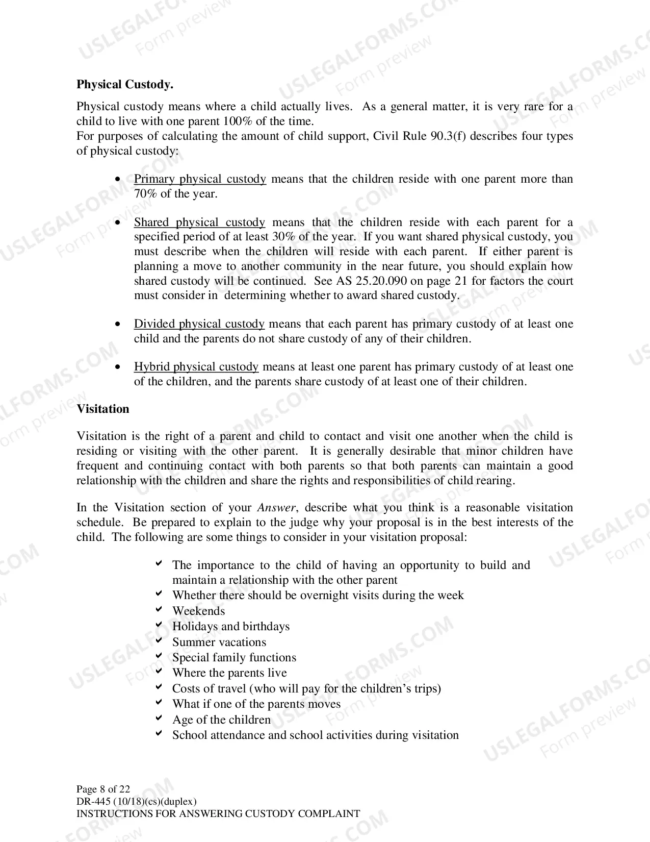 Preview Instructions for Answering a Child Custody Complaint