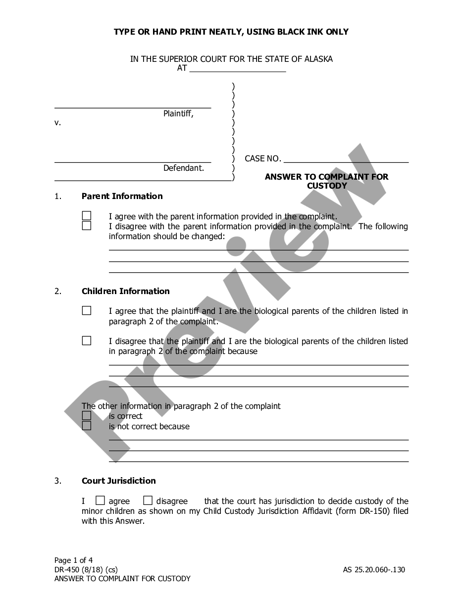 page 0 Answer to Complaint for Child Custody preview