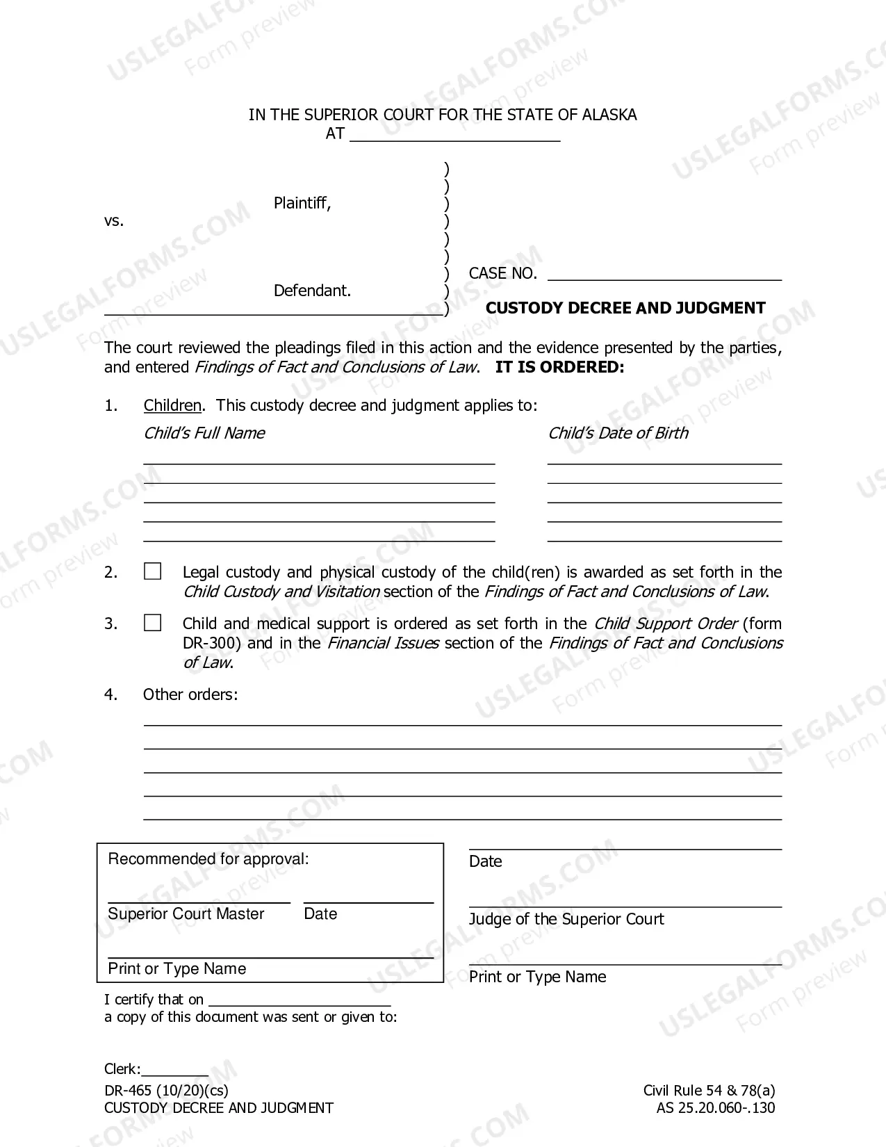 Preview Custody Judgment and Decree, DR-465
