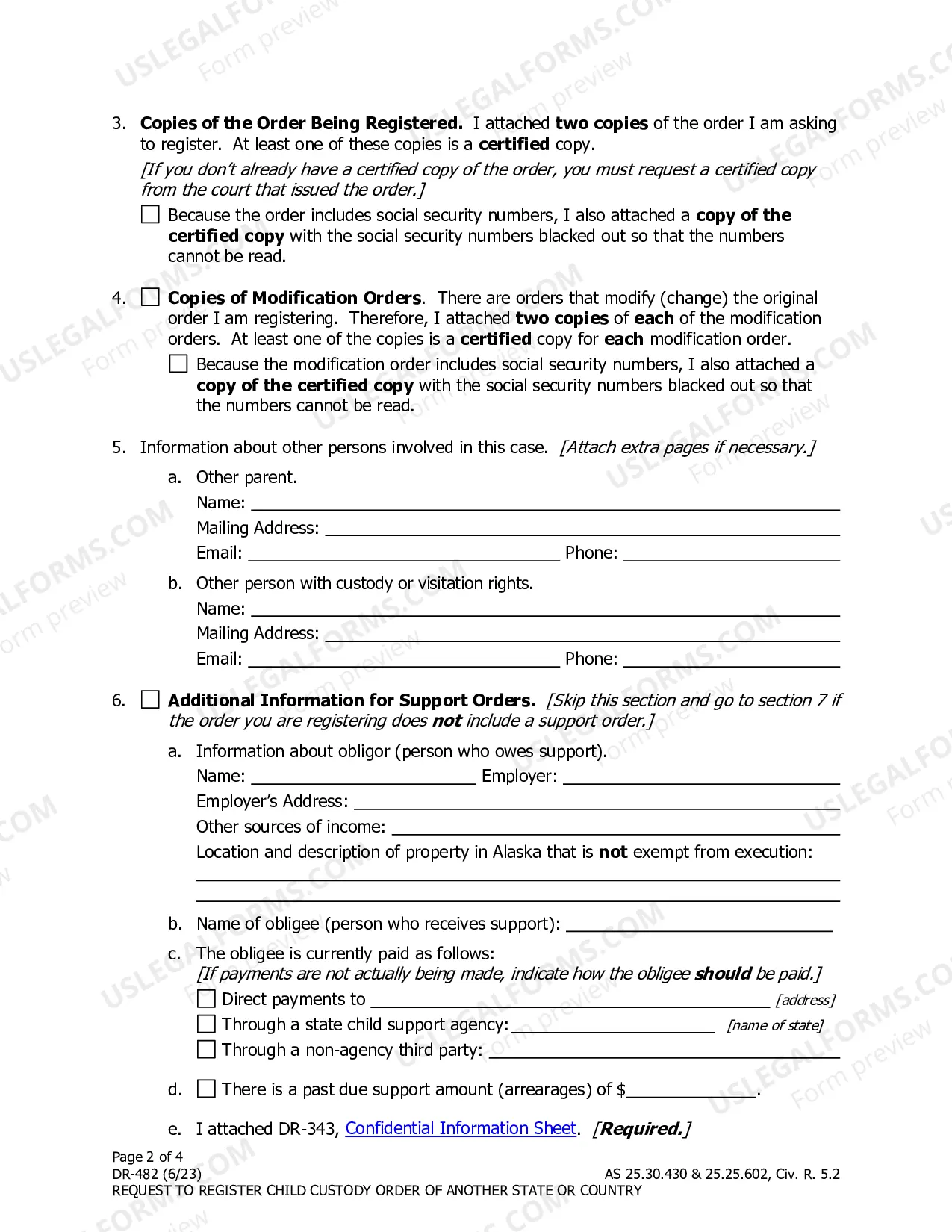 Preview Request to Register Child Custody Order of Another State or Country