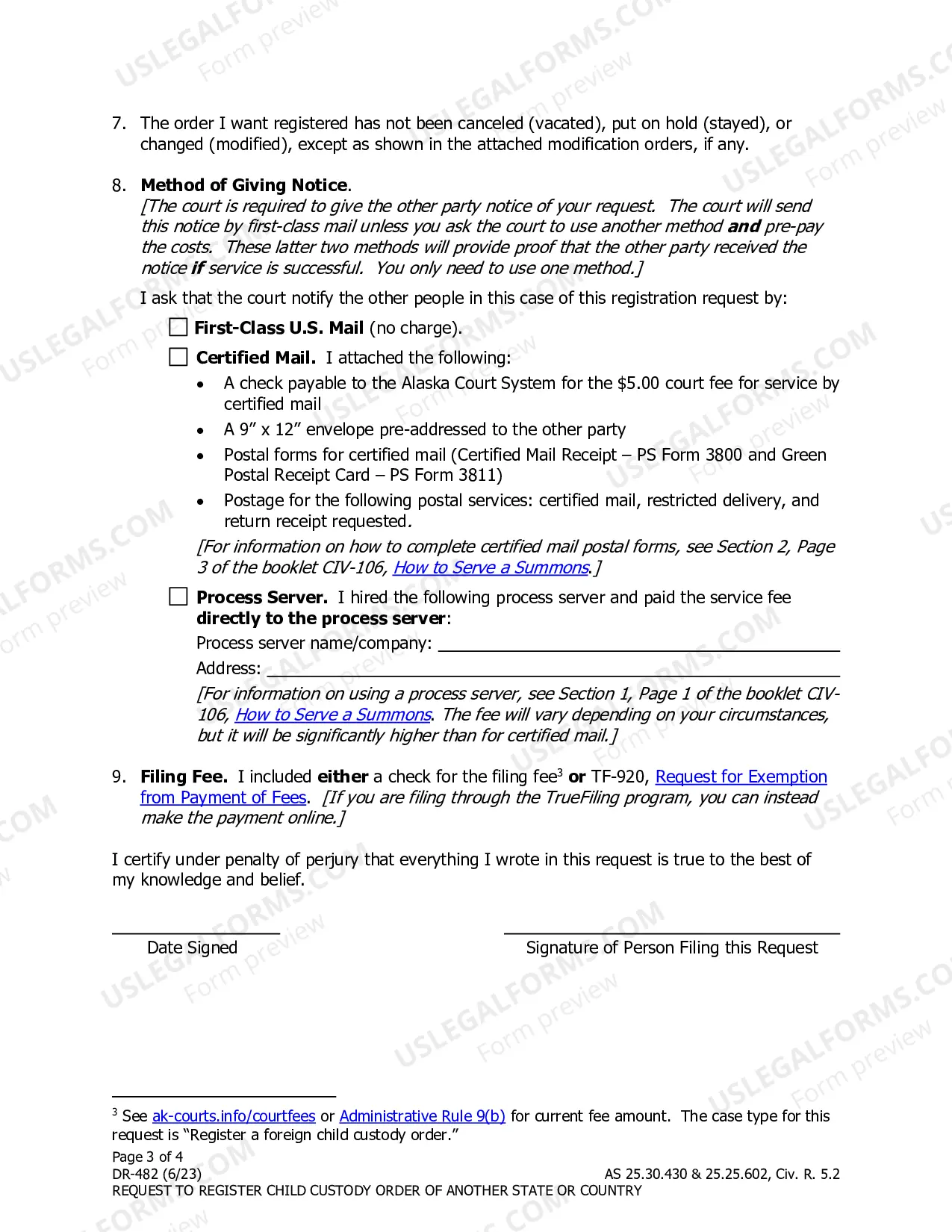 Preview Request to Register Child Custody Order of Another State or Country