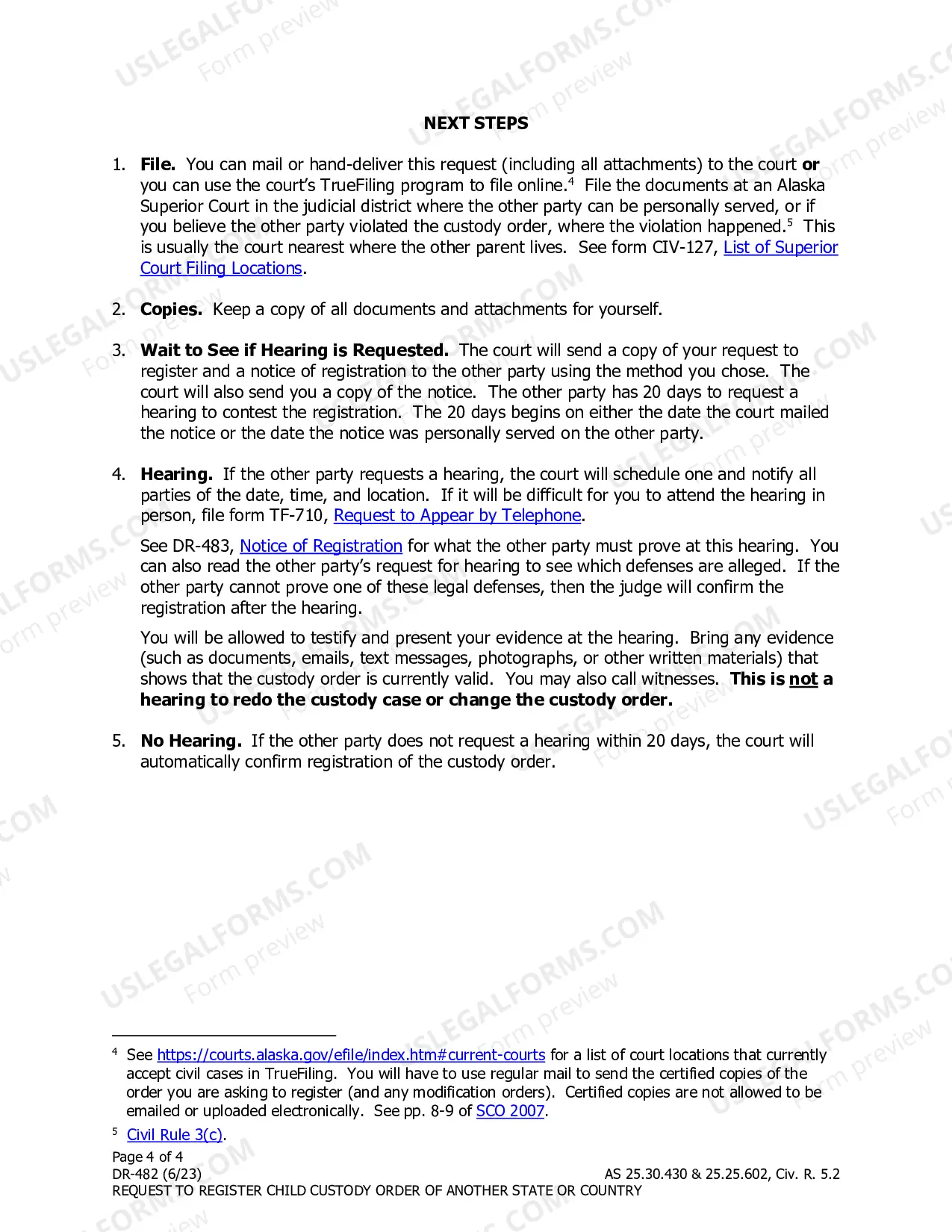 Preview Request to Register Child Custody Order of Another State or Country