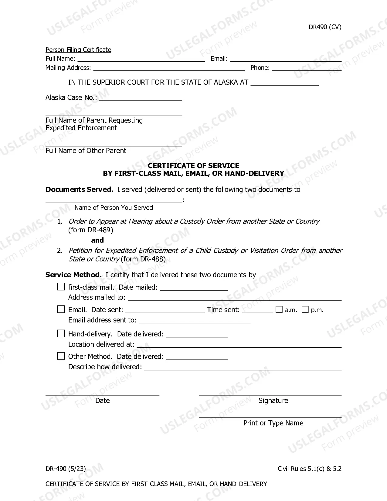 Preview Certificate of Service by First-Class Mail, Email, or Hand-Delivery