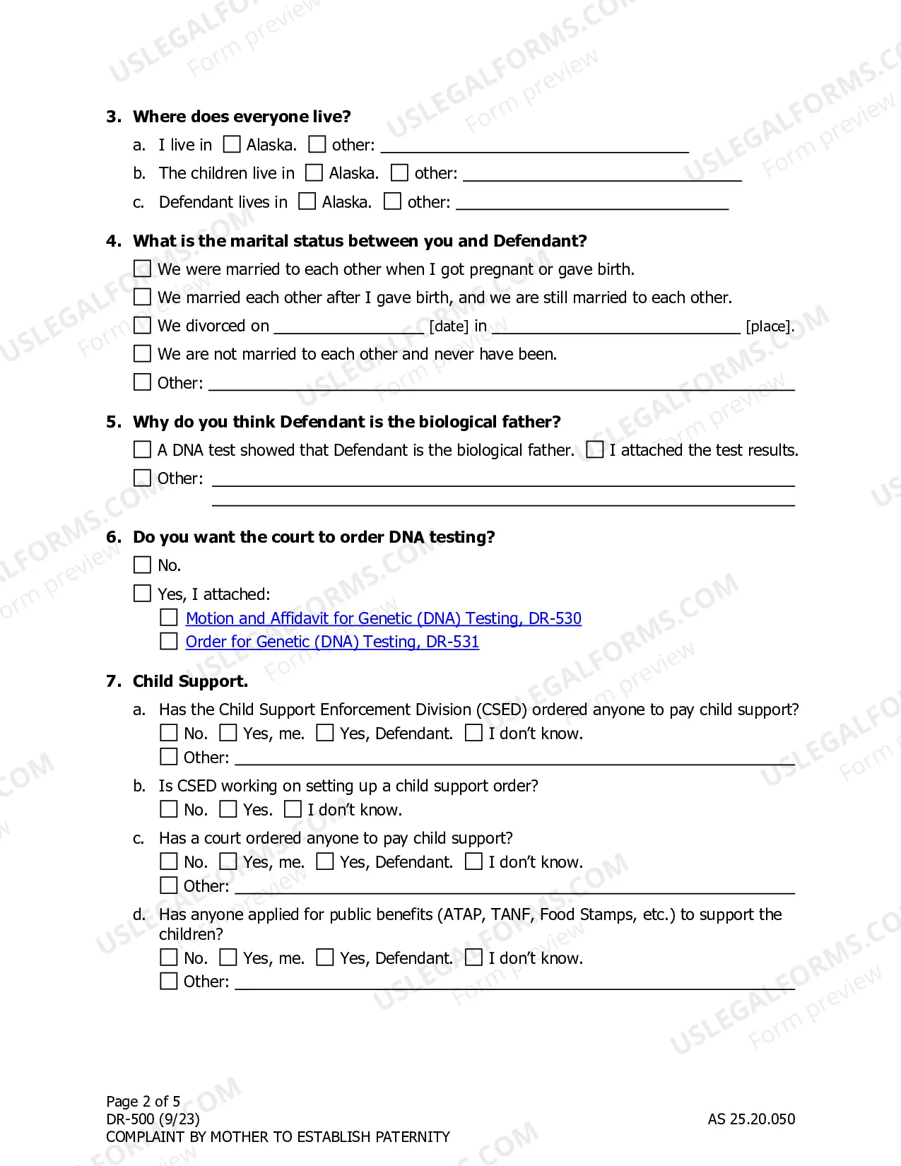 Preview Complaint by Mother to Establish Paternity