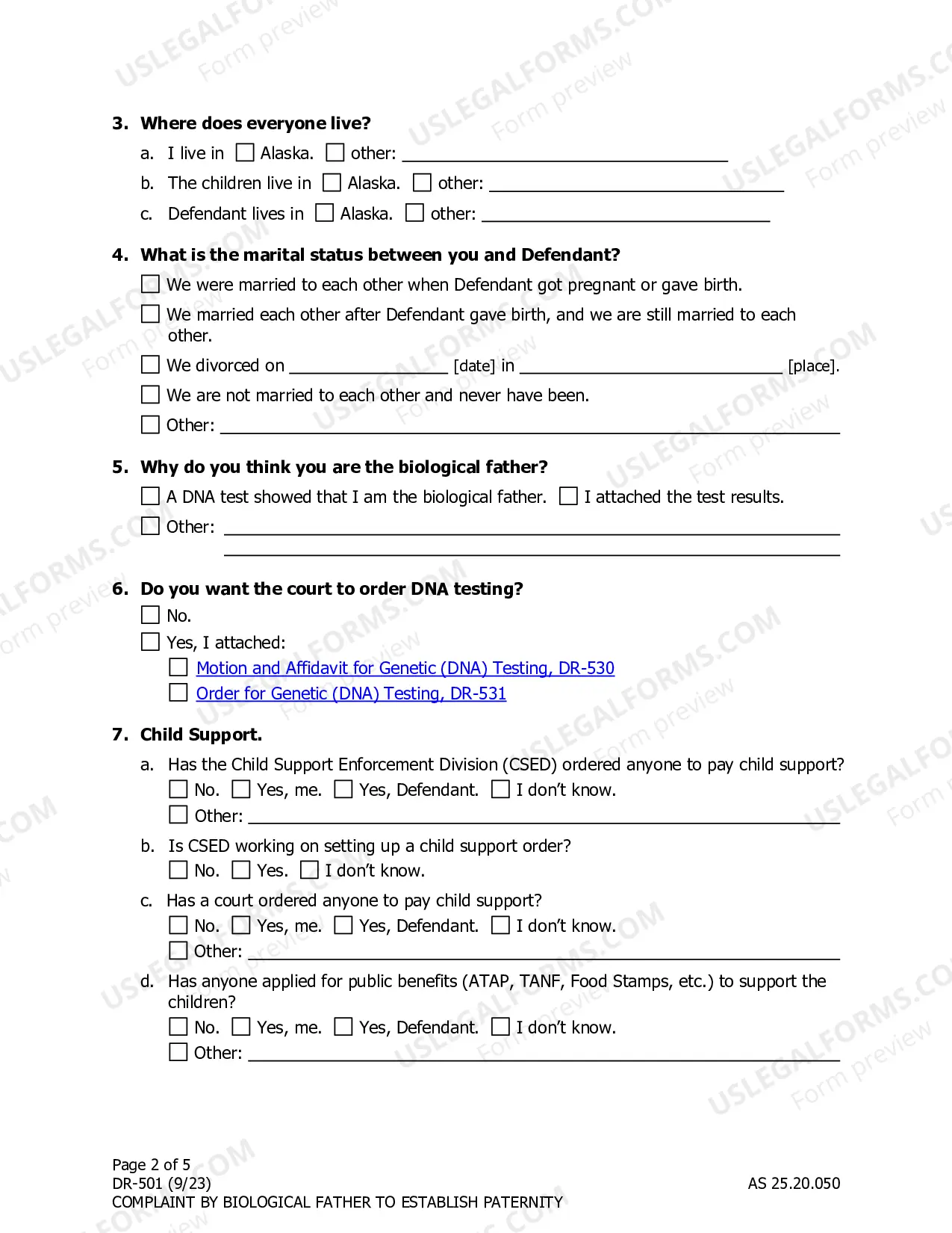 Preview Complaint by Biological Father to Establish Paternity