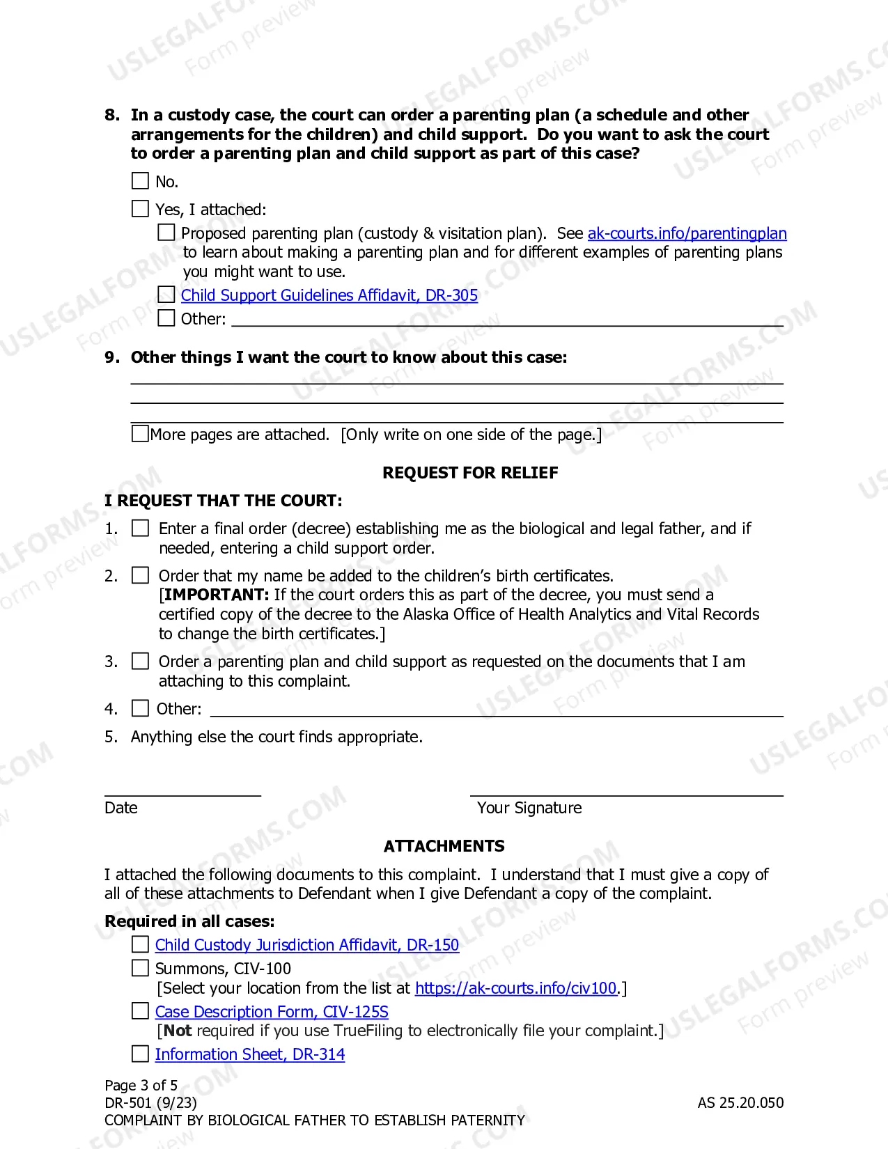 Preview Complaint by Biological Father to Establish Paternity