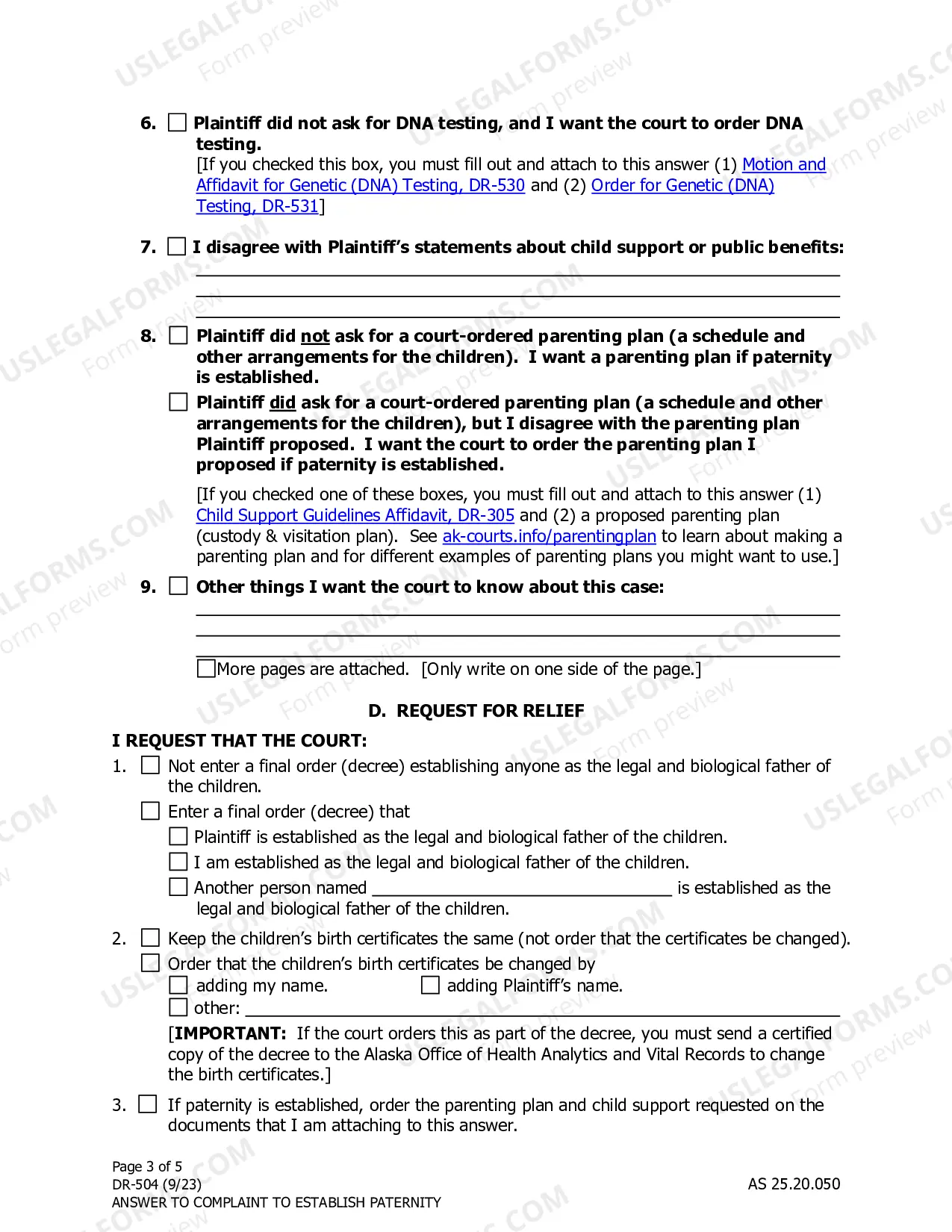 Preview Answer and Counterclaim to Complaint to Establish Paternity