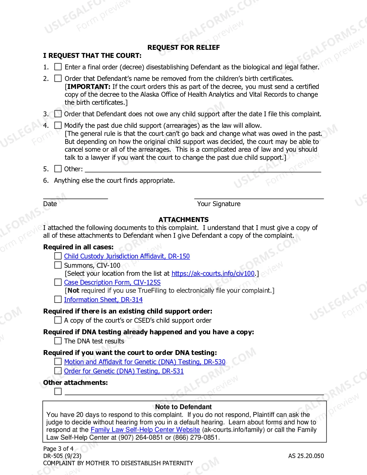 Preview Complaint by Mother to Disestablish Paternity