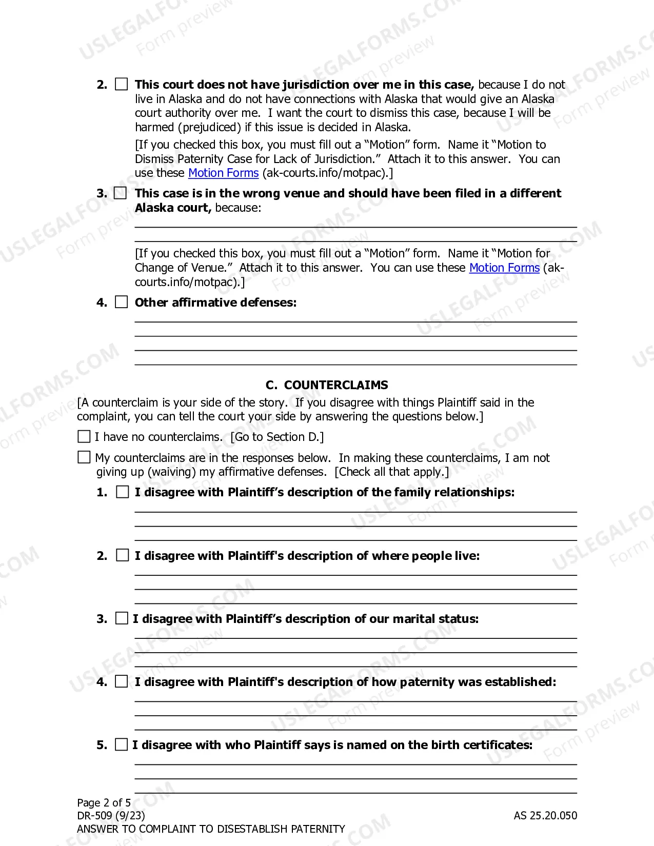 Preview Answer and Counterclaim to Complaint to Disestablish Paternity