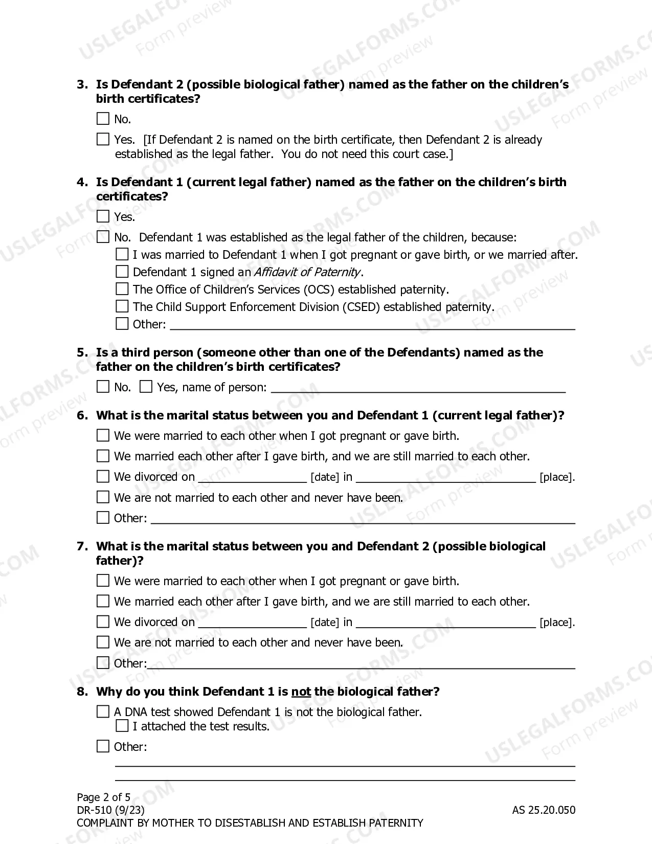 Preview Complaint by Mother to Disestablish and Establish Paternity