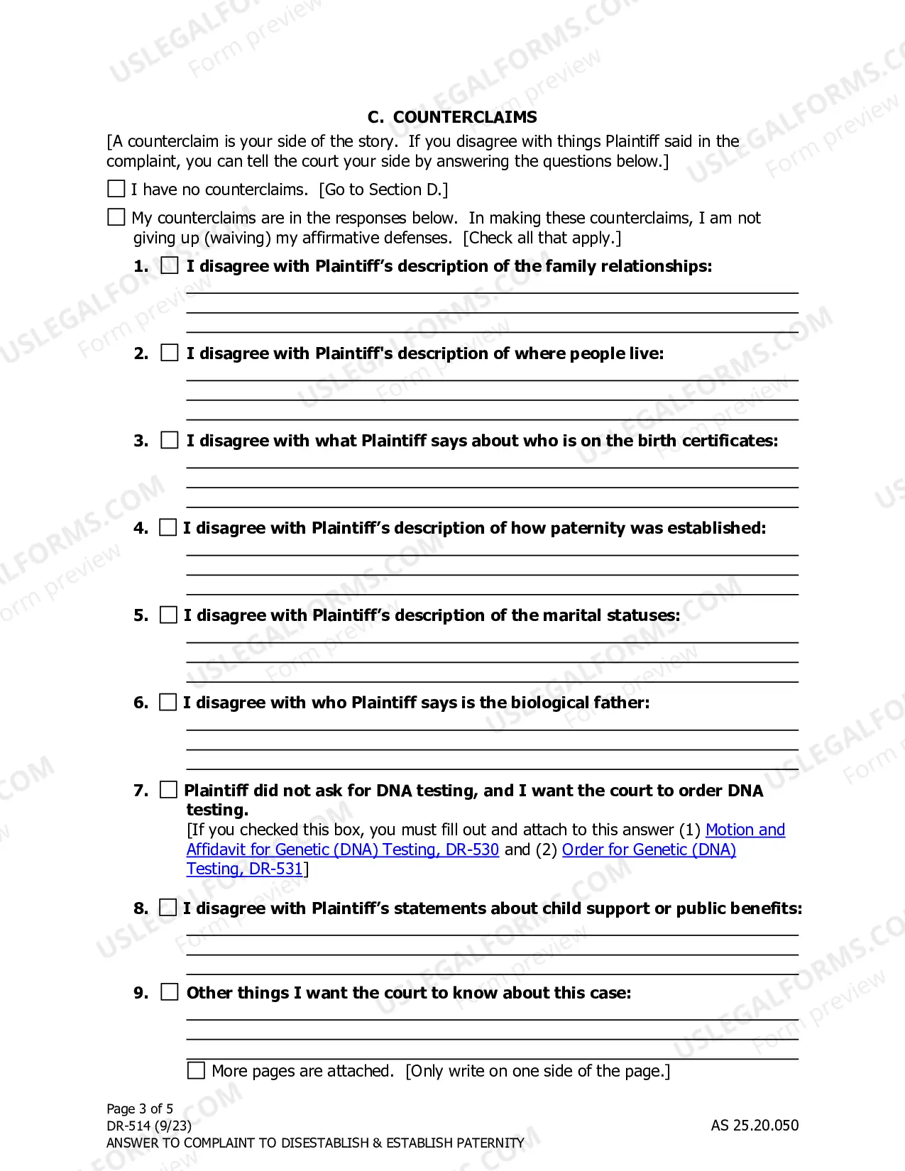 Preview Answer and Counterclaim to Complaint to Disestablish and Establish