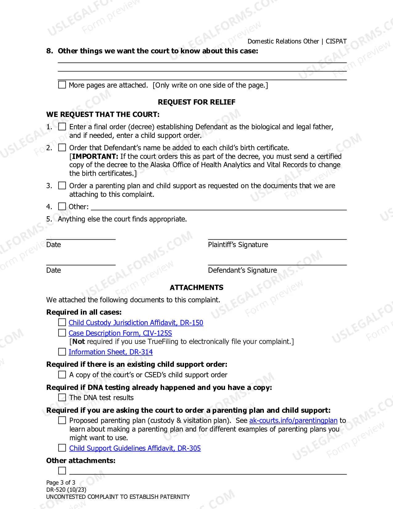 Preview Uncontested Complaint to Establish Paternity