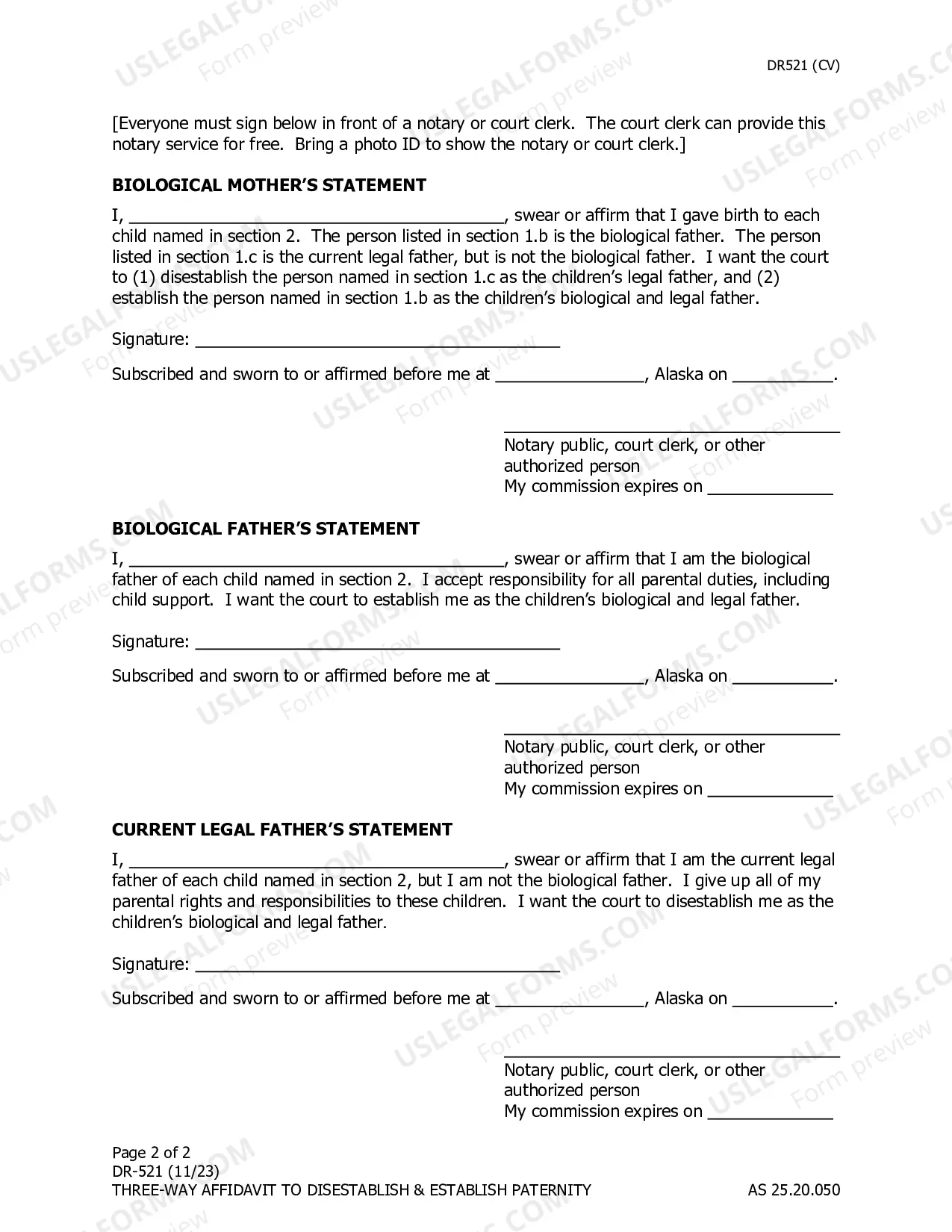 Preview Three Way Affidavit to Disestablish and Establish Paternity