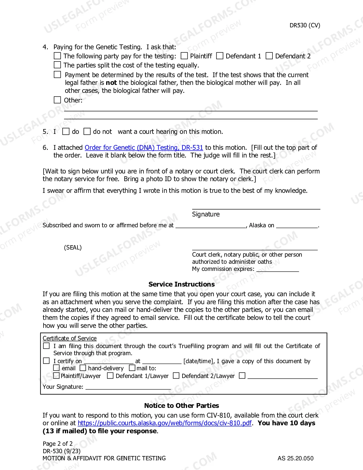 Preview Motion and Affidavit for Genetic DNA Testing