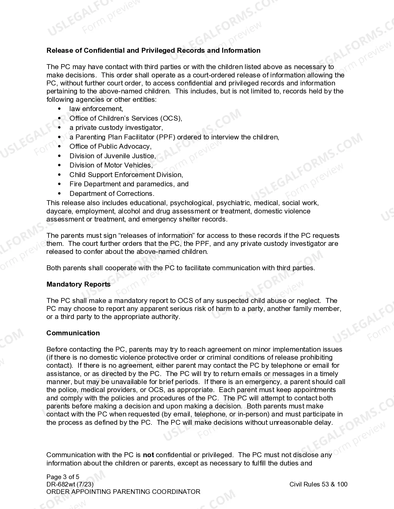Preview Order Appointing Parenting Coordinator
