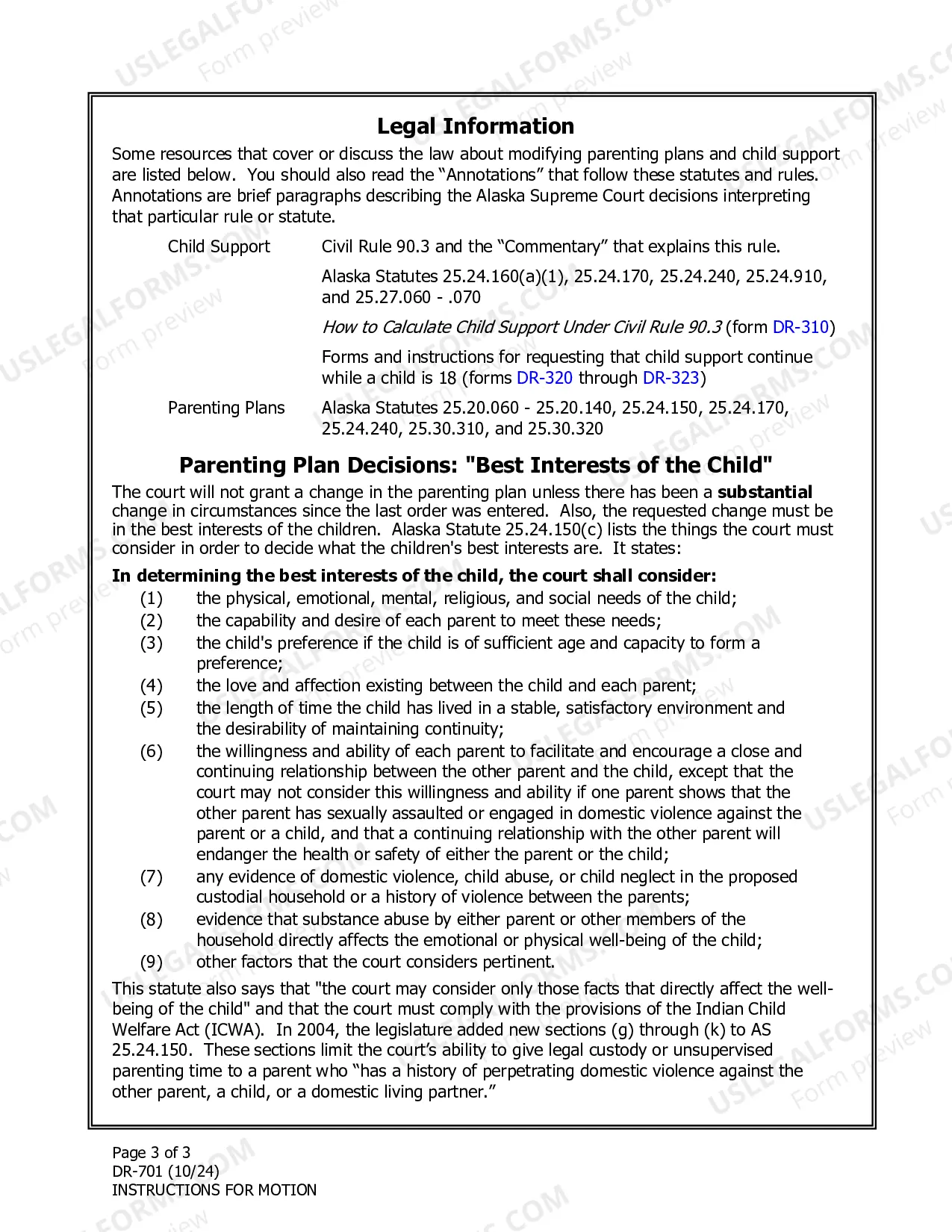 Preview Instructions for Filing a Motion to Change Custody, Support or Visitation