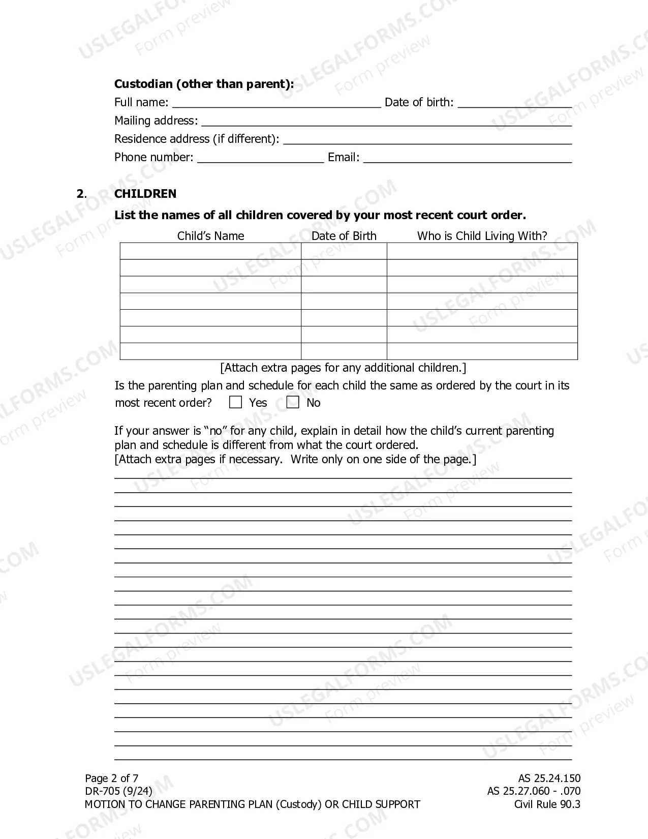 Preview Motion to Change Custody Support or Visitation