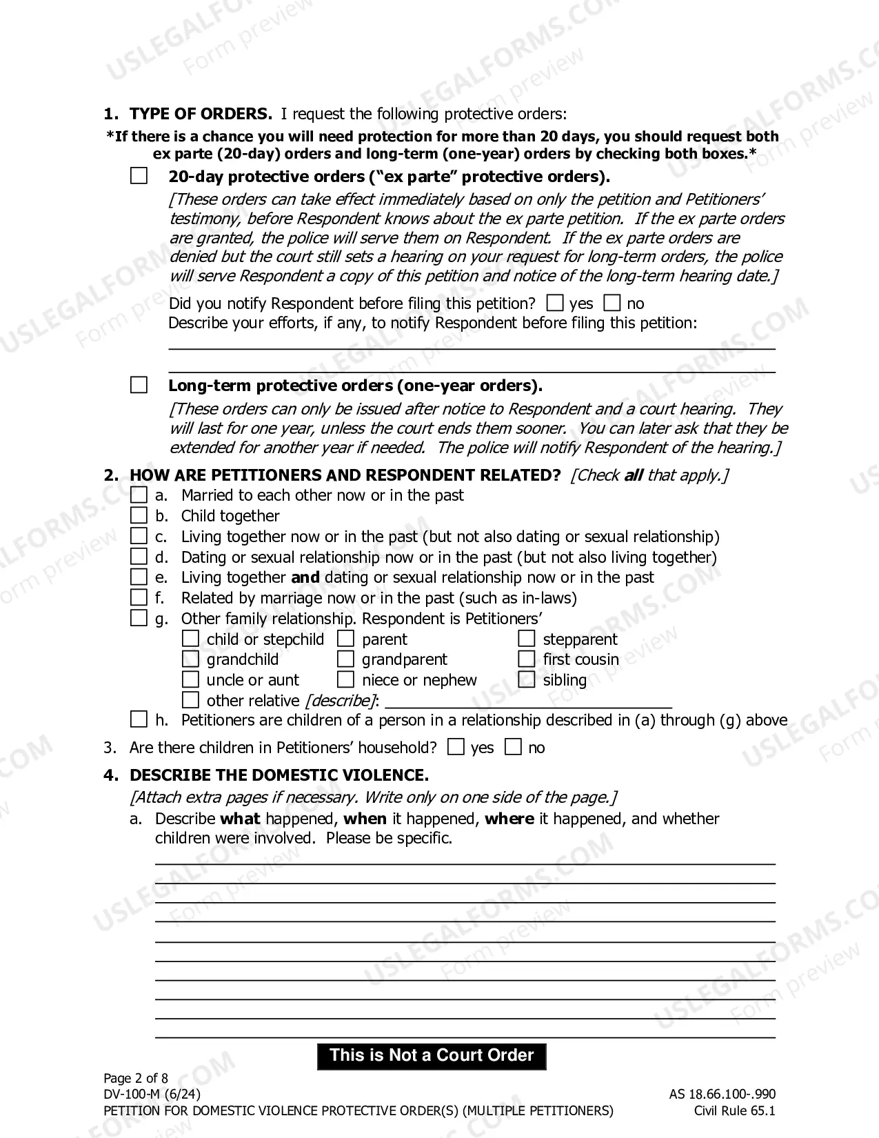 Preview Petition for Domestic Violence Protective Orders - Multiple Petitioners