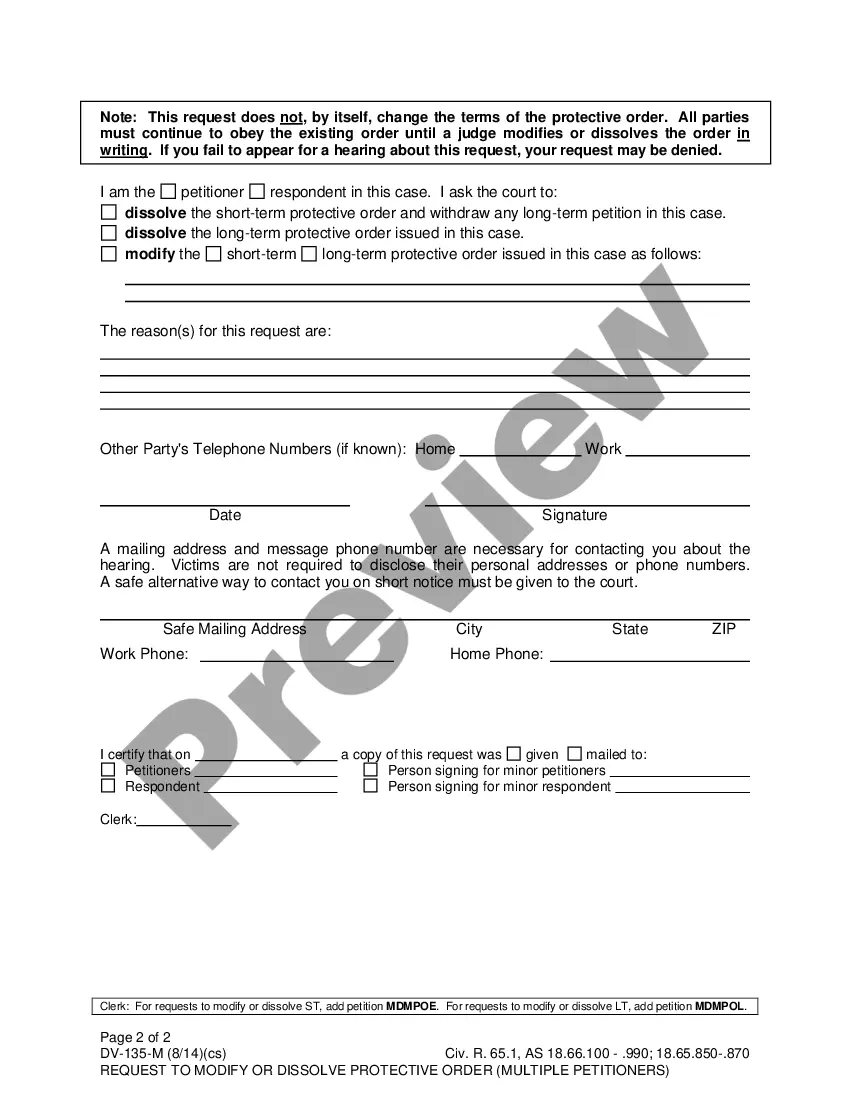 Preview Request to Modify or Dissolve Protective Order - Multiple Petitioners