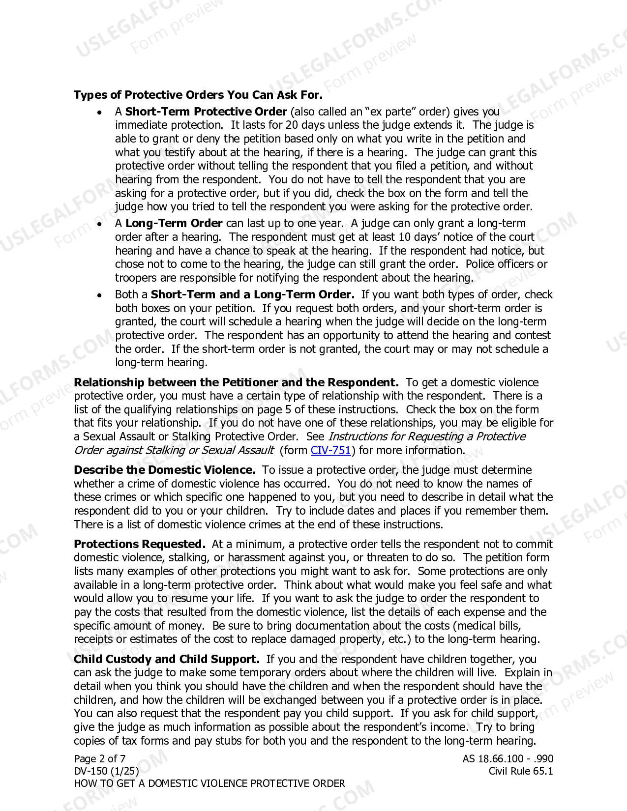 Preview Instructions for Requesting a Protective Order